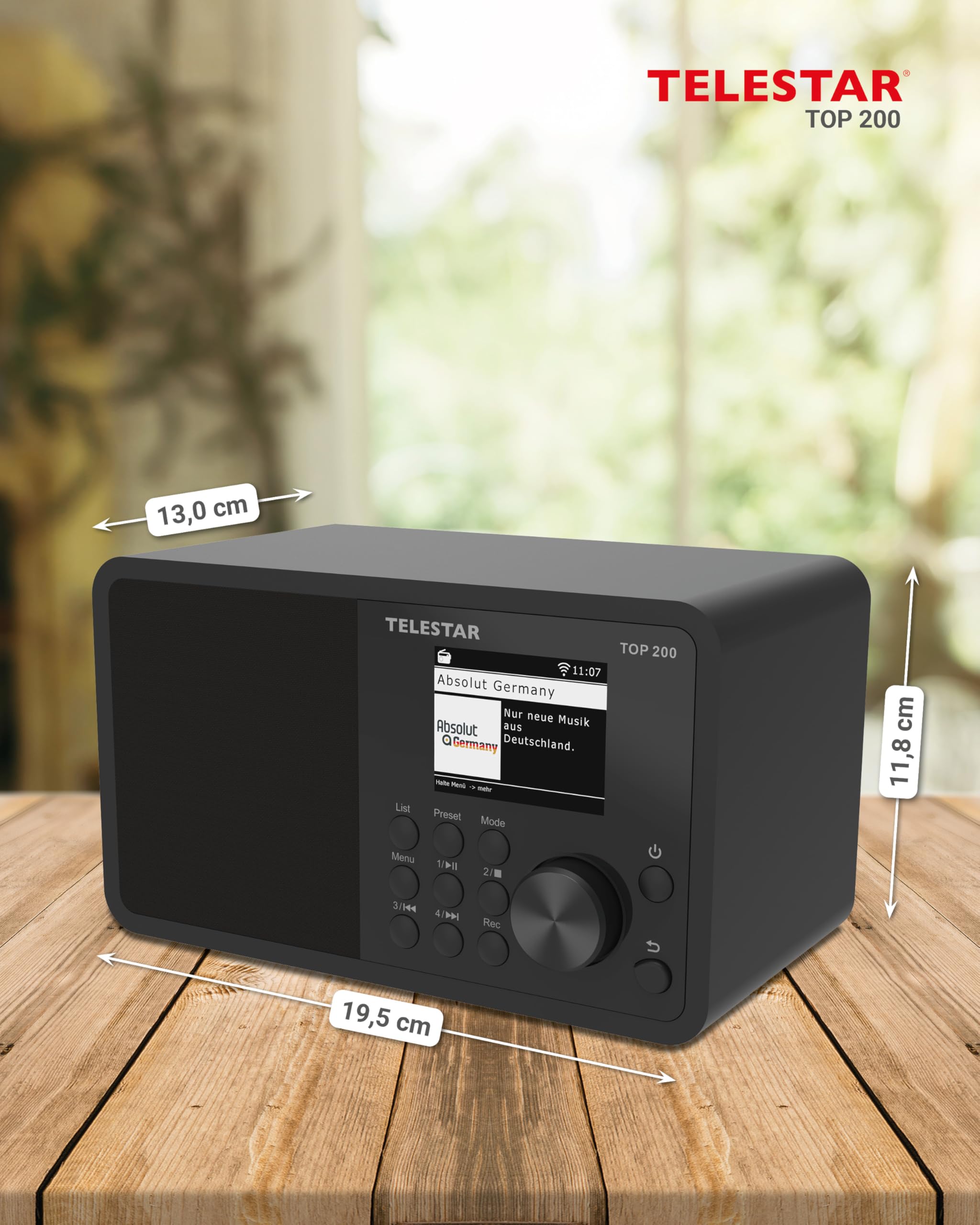 TELESTAR Top 200 – Radio Dab Plus -Internet (Mono, 10 W, Bluetooth Audio-Streaming & Fonction émetteur, Enregistrement USB, système d’Alerte d’Urgence, contrôle Via Application) – Noir