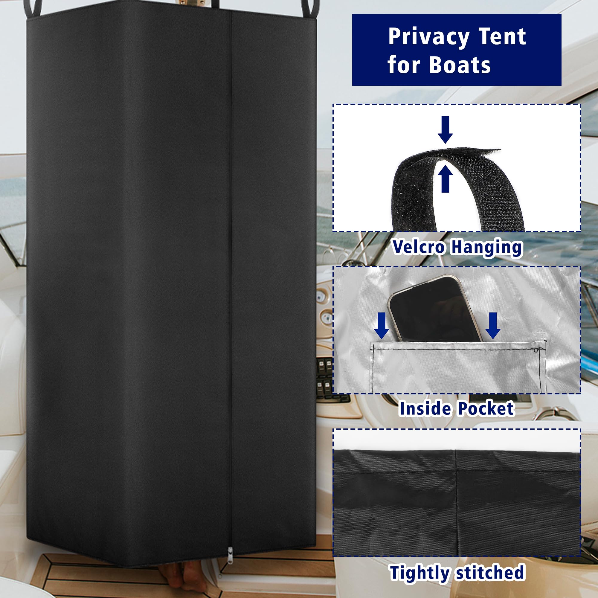 UNIFAMILY Waterproof Pontoon Tent, Privacy Boat Tent, 30 * 27 * 72 in Heavy Duty Hanging Changing Room, Privacy Curtains for Pontoon Boats, Pontoon Boat Tent Attaches to Bimini Top Poles