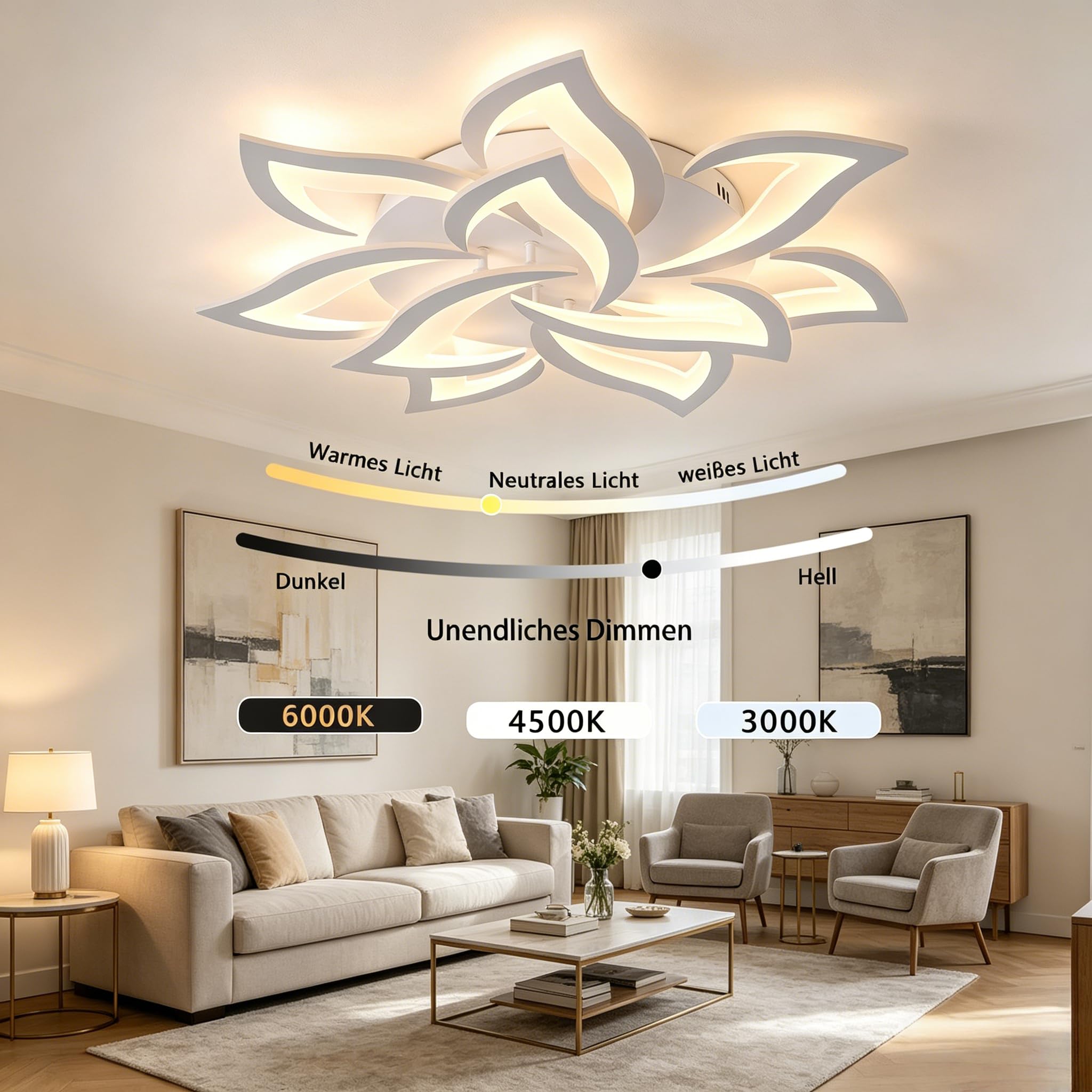 LED Deckenleuchte Dimmbar, 45-65W Schlafzimmer mit Fernbedienung und APP, Wohnzimmerlampe Deckenlampe moderne Deckenbeleuchtung Deckenbeleuchtung Kronleuchter Dimming Lampe Ceiling