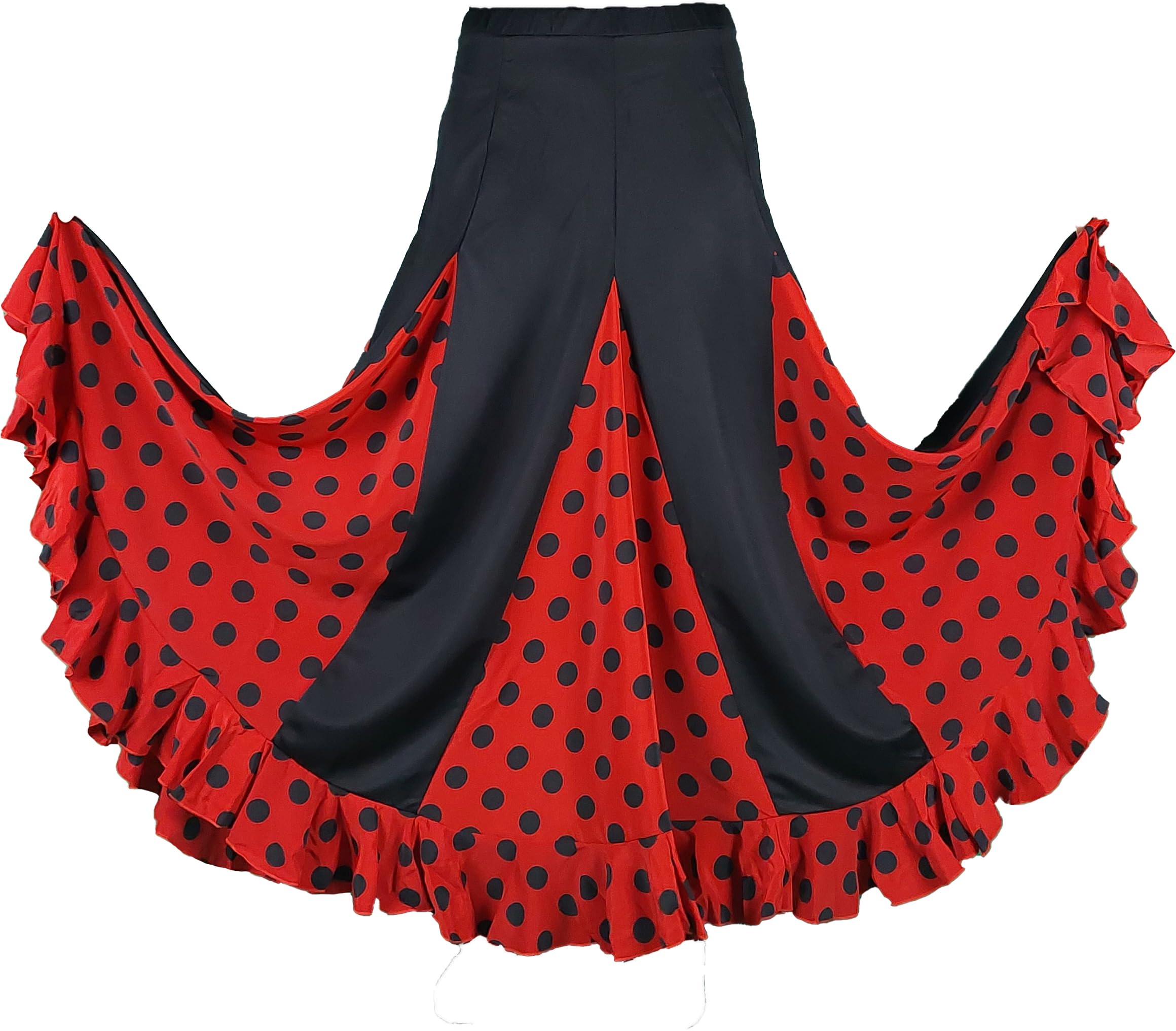 Jupe de Danse Flamenco Noire Rouge à Pois