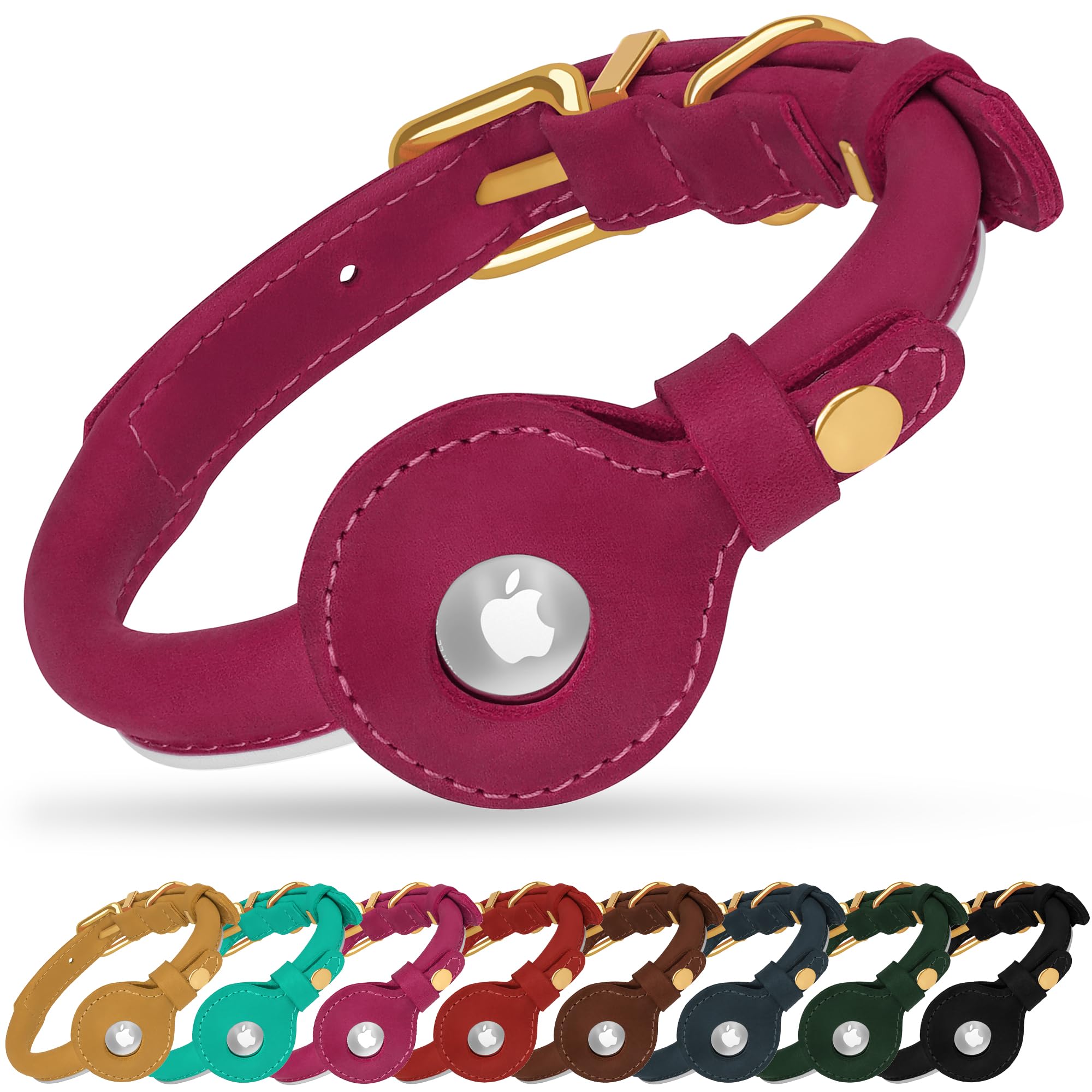 Collier en cuir roulé avec support Airtag rose XL OOPSDOGGY pour grand chien