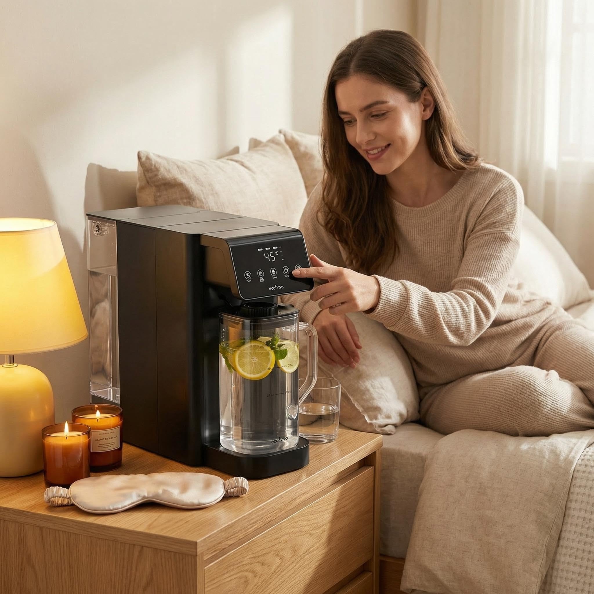 Ecoviva MATE 5H Système d'osmose inverse sur table – Filtre à eau de table avec 3 filtres séparés, stérilisation UV & distributeur d'eau chaude, réduction de PFAS d'eau, eau alcaline, compact
