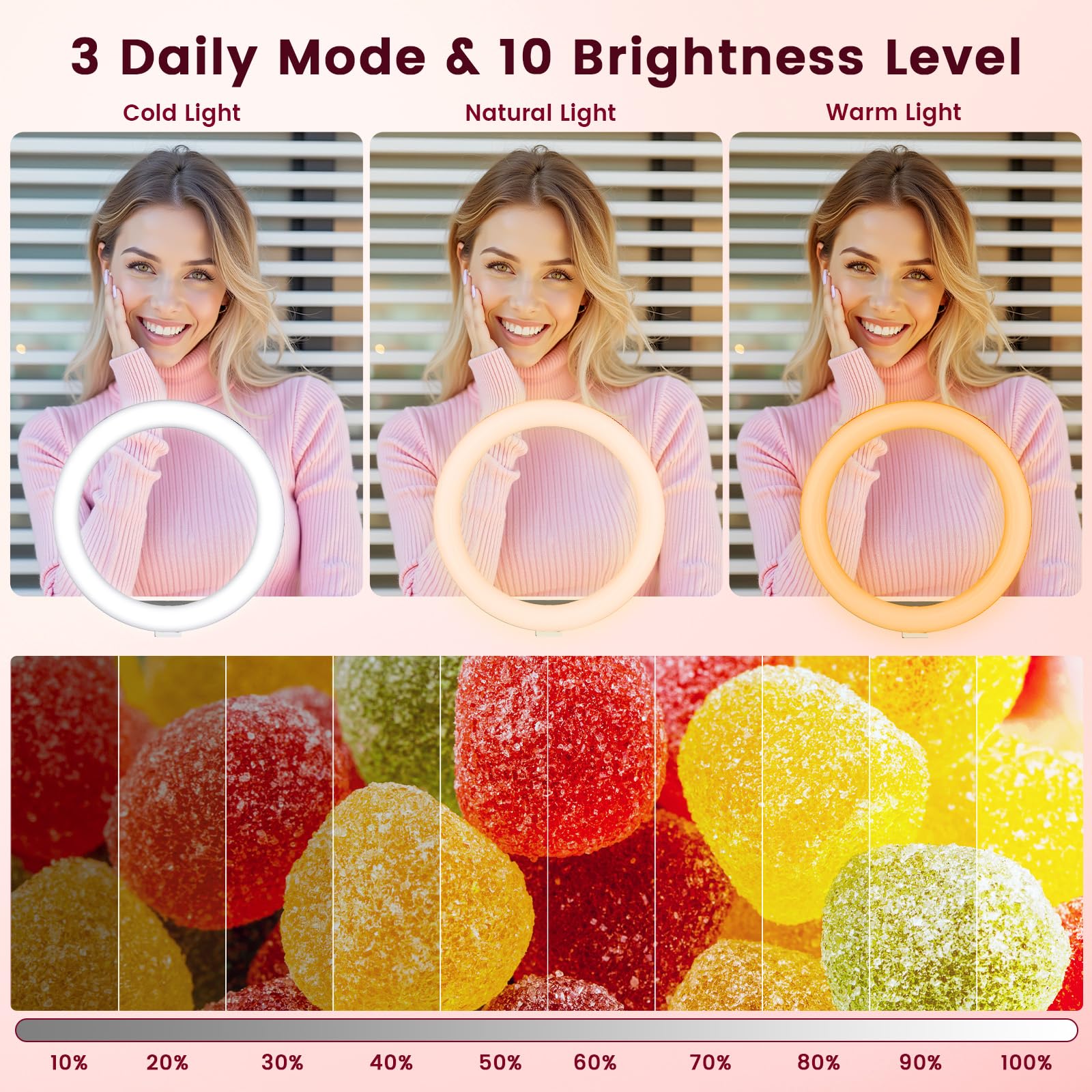 Ring Light Professionale, 10" Ring Light Telefono con 62" Treppiede Alto & 3 Modalità, Luce per Selfie, Trucco, Video e Fotografia