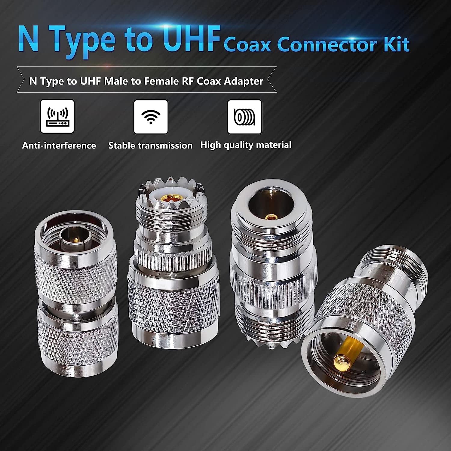 TUOLNK Zestaw typów 4 UHF do typu N Adapter koncentryczny RF Zestaw złączy koncentrycznych UHF do N Złącze typu jack dla kabla koncentrycznego / telekomunikacyjnego Adapter UHF męski / żeński na N męski / żeński