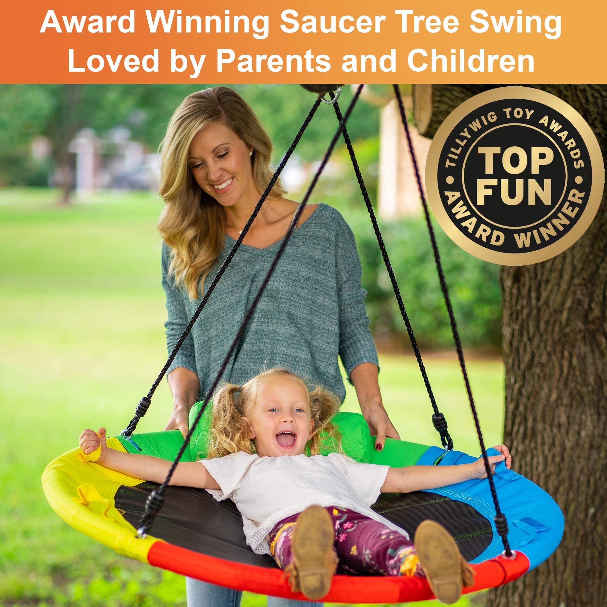 Large Round Tree Swing for Kids Outdoor 40" Saucer Swing for Swingset