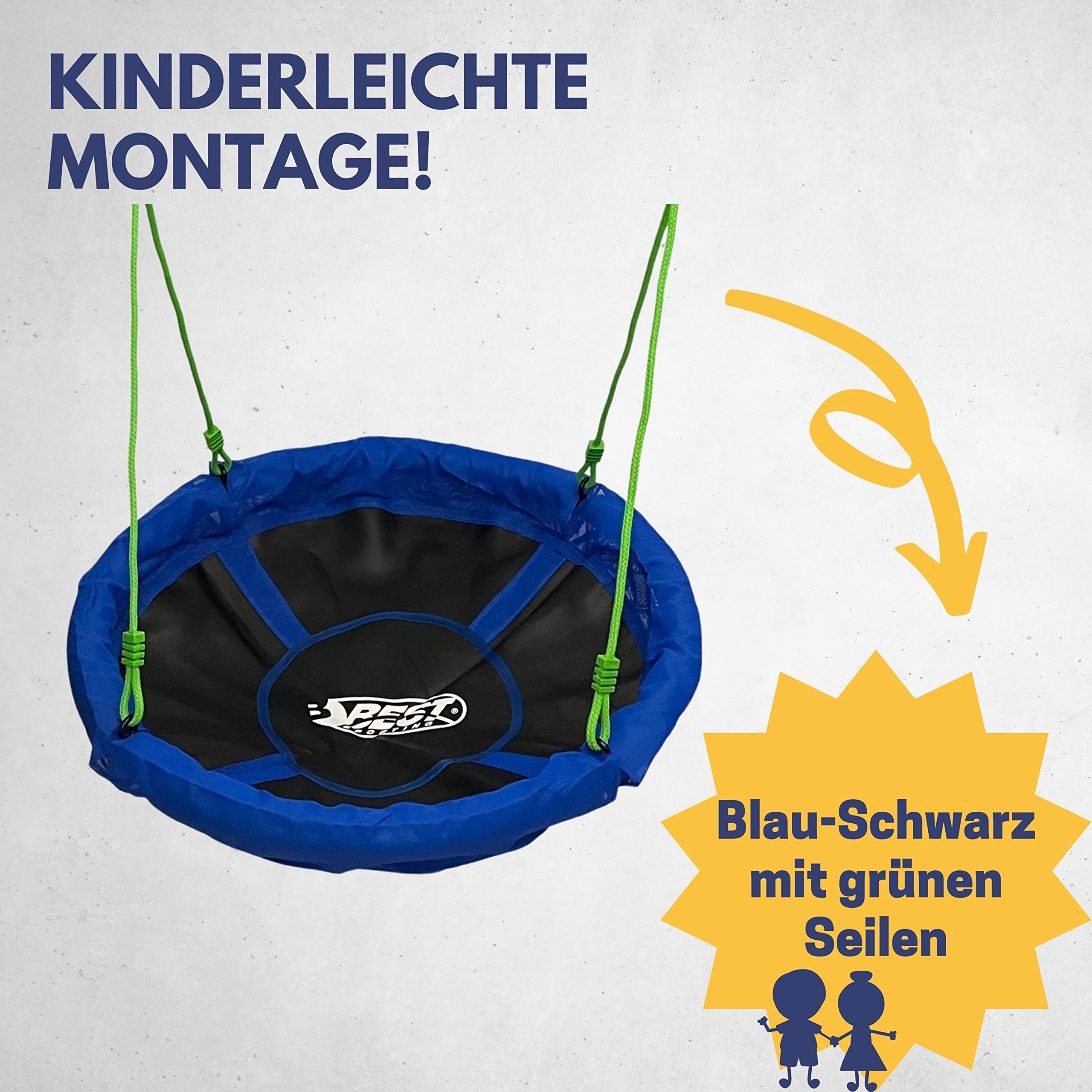 Best Sporting Nestschaukel I Gartenschaukel Ø 60, 80, 90, 100 oder 110 cm I Bis 150 kg belastbar I Höhenverstellbar 105-180cm I Nestschaukel Outdoor I Gartenschaukel Kinder (Ø 60)