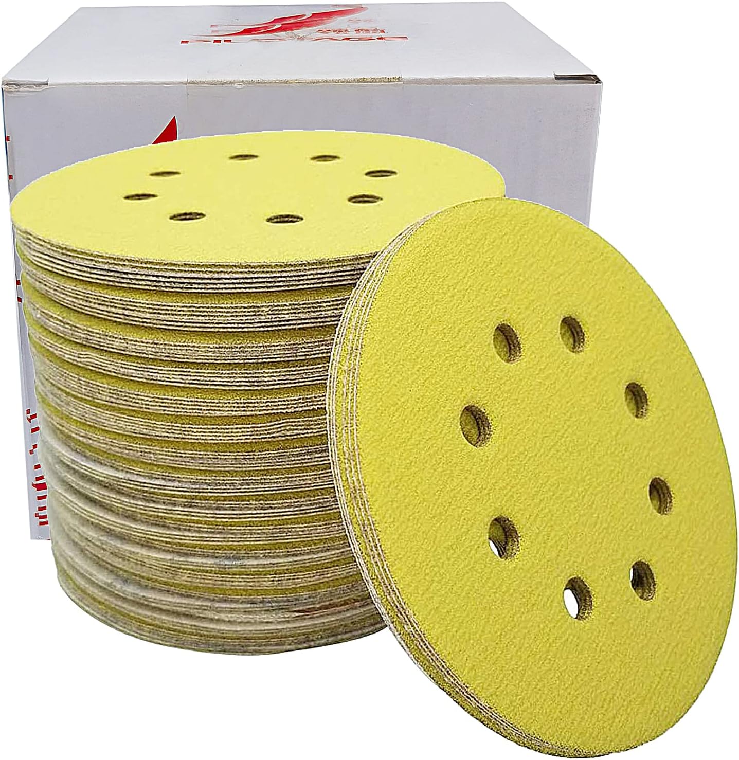 Sackorange 100 Pcs 5-Inch 8-Hole 220 Grits Dustless Hook-and-Loop Sanding Disc Sander Round Sandpaper for Woodworking or Automotive (220 Grits,Pack of 100)