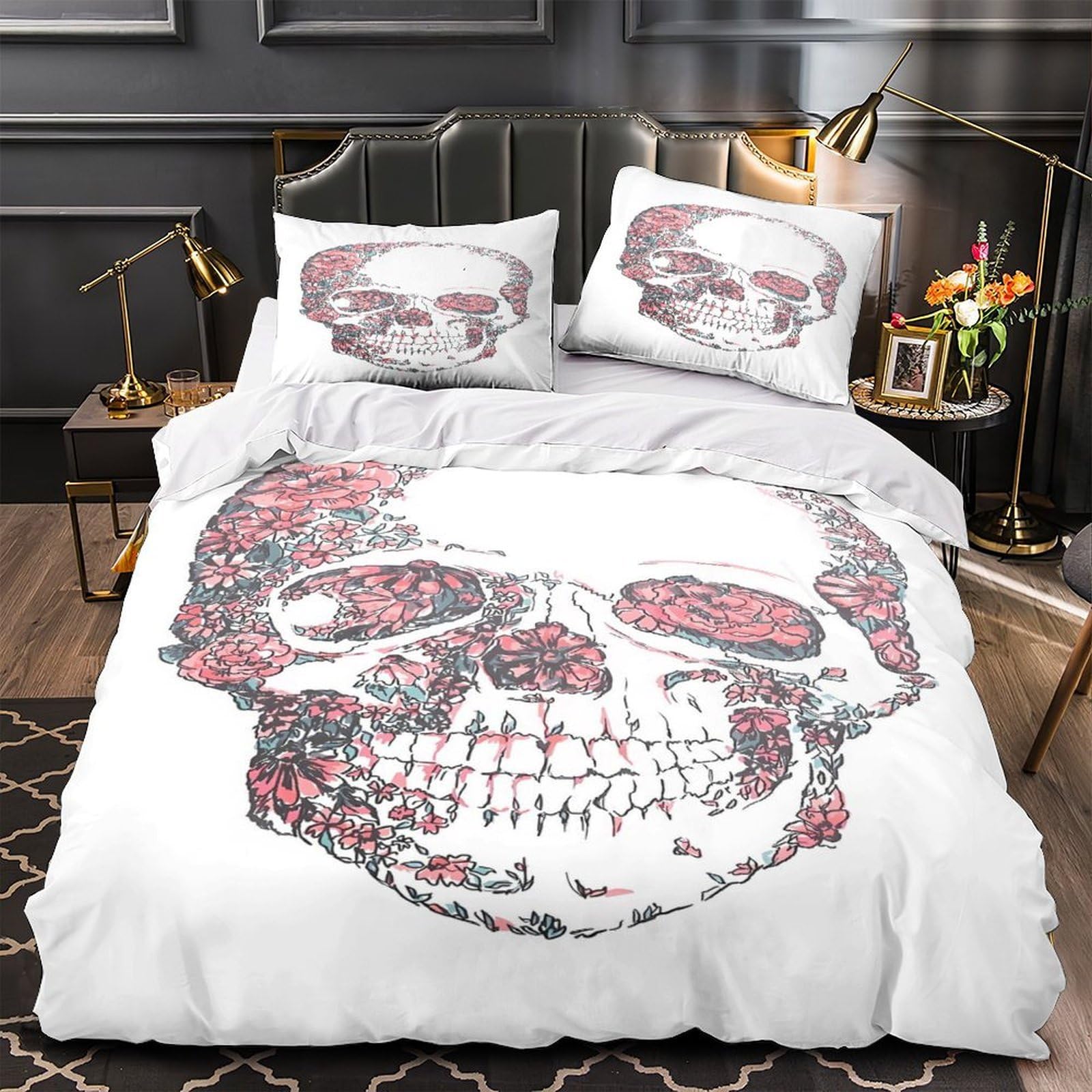 Housse de couette crâne floral pour une chambre d'ado moderne