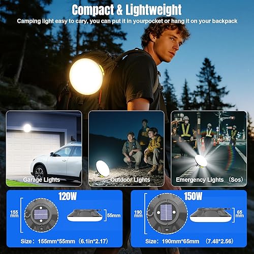 Miniatura 7 de Linterna LED solar portátil de 16000 mAh, 26000 lm, luz recargable de 150 W con imán, linterna, luces impermeables IPX66 para tienda de campaña,