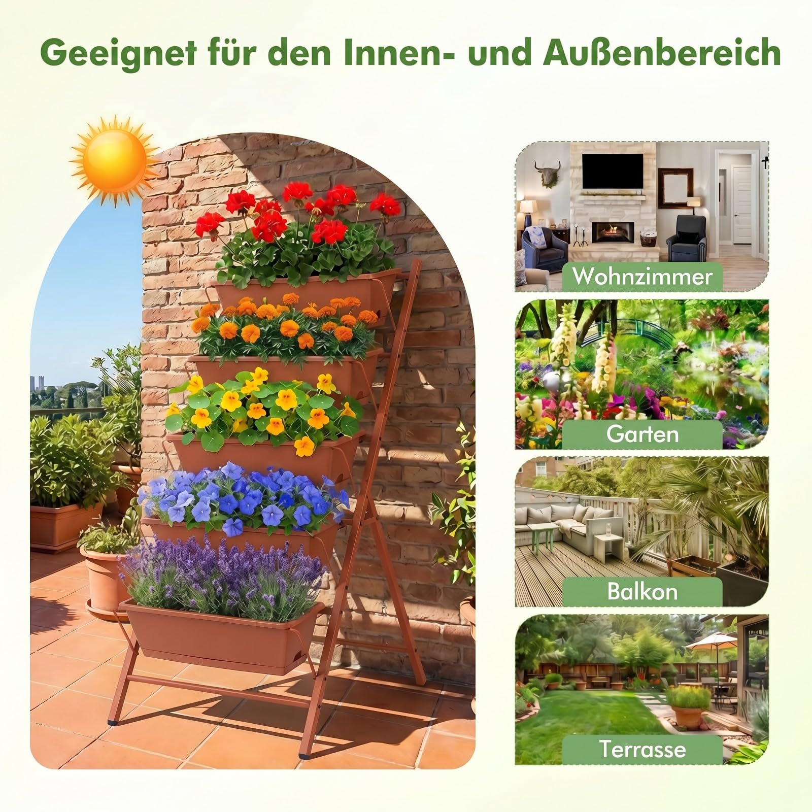 COSTWAY 5-stufiges Hochbeet, vertikales Pflanzenbeet mit 5 Blumenkästen & Drainagelöchern, Vertikalbeet freistehend, Blumentreppe für Gemüse Kräuter Blumen, 57 x 71 x 115 cm (Rot)