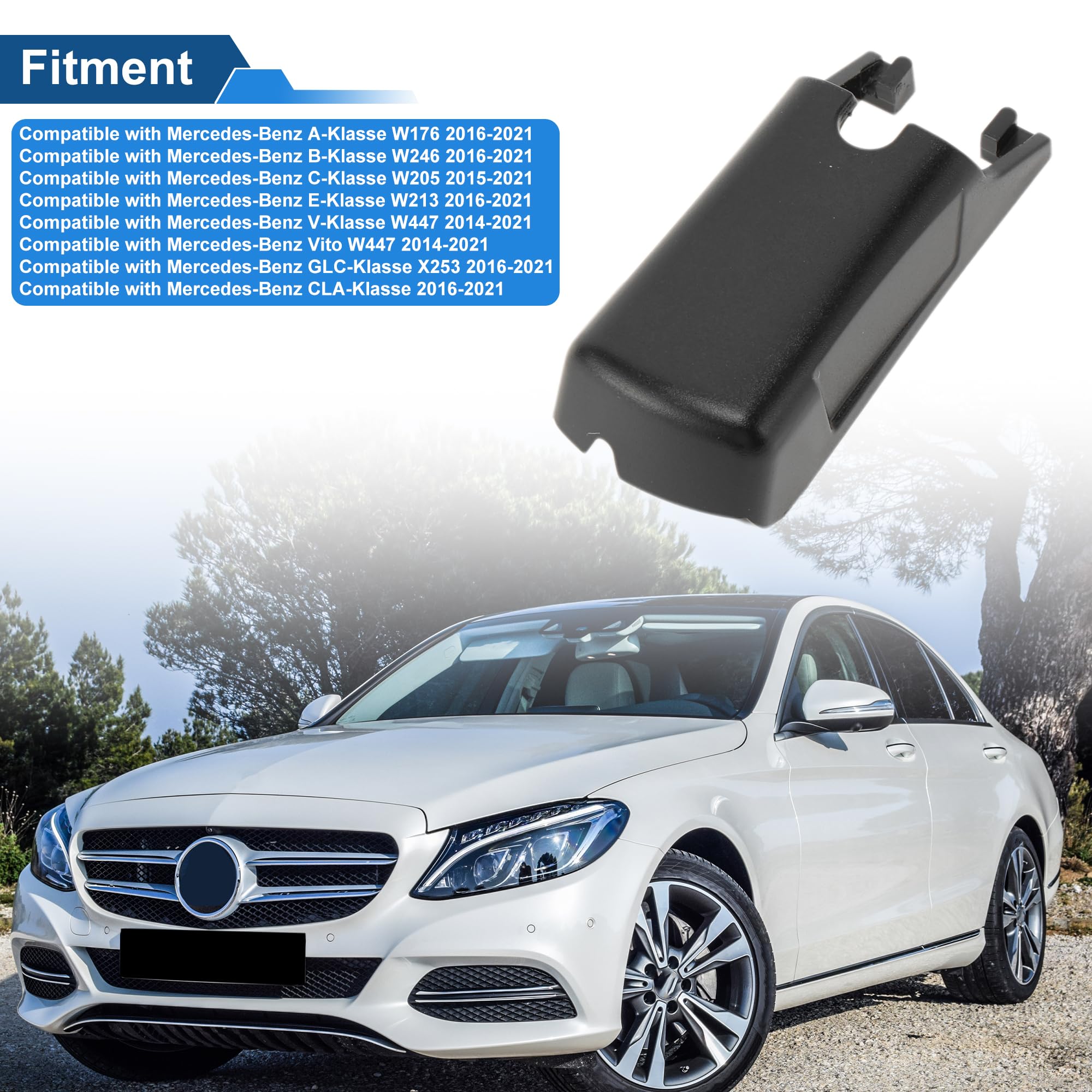 A ABSOPRO Osłona ramienia wycieraczki szyby przedniej do Mercedes-Benz A-Klasse W176 2016-2021 Osłona nakrętki ramienia wycieraczki szyby nr.W000050335 z tworzywa PBT kolor czarny 1 szt