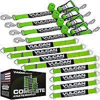 Vista 14 de VULCAN Kit completo de amarre de correa de eje con correas de trinquete de gancho a presión, amarillo clásico, incluye (4) correas de eje de 22