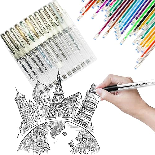 Miniatura 4 de Paquete de 24 bolígrafos de gel negro y gris, 12 bolígrafos de gel de colores con 12 repuestos, 40% más de tinta para escribir suavemente para niños