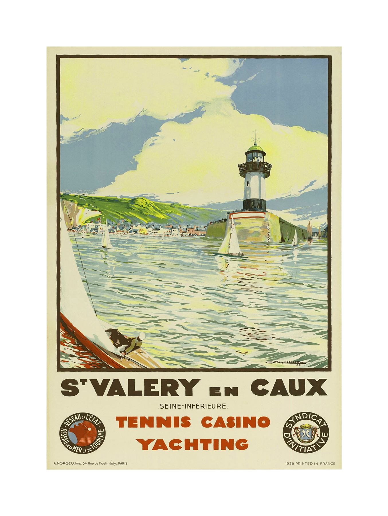 Wee Blue Coo Travel St Valery En Caux Seine France Sport Lighthouse Wall Art Print