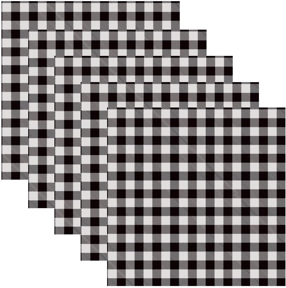 Buffalo Plaid Vinyl - 12"x12" Self Adhesive Backed Vinyl Buffalo Plaid Permanent Assorted Vinyl 5 Sheets (White/Black)