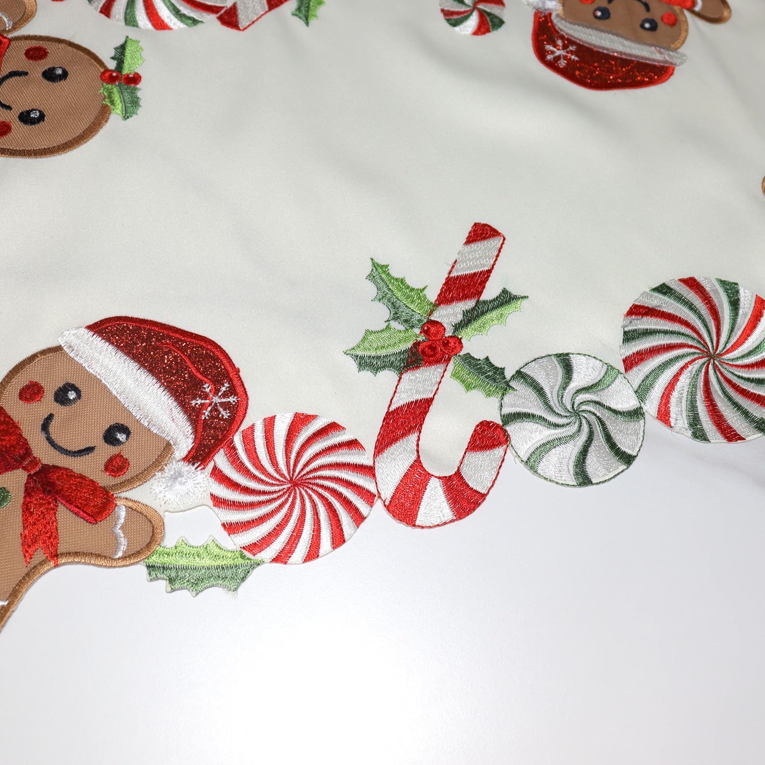 Gingerbread Table Runner Christmas Runners Embroidered Decorations Candy Cane 90 inches Long for Kitchen Dinning Coffee Table Home Holiday Party Decor