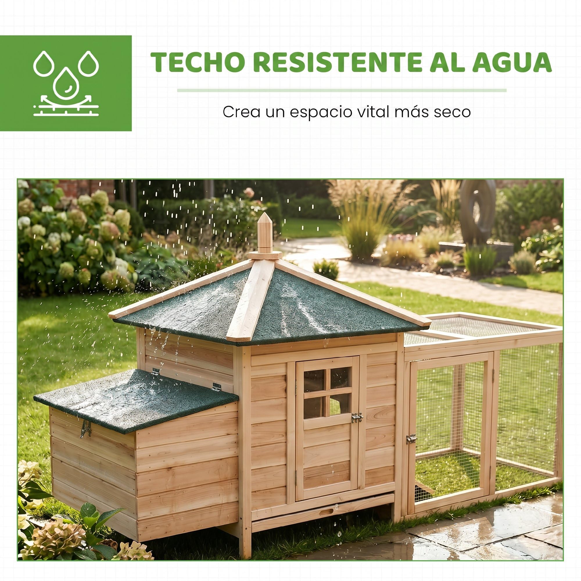 PawHut Gallinero de Madera de Pino para Exterior con Caja Nido 196x76x97 cm