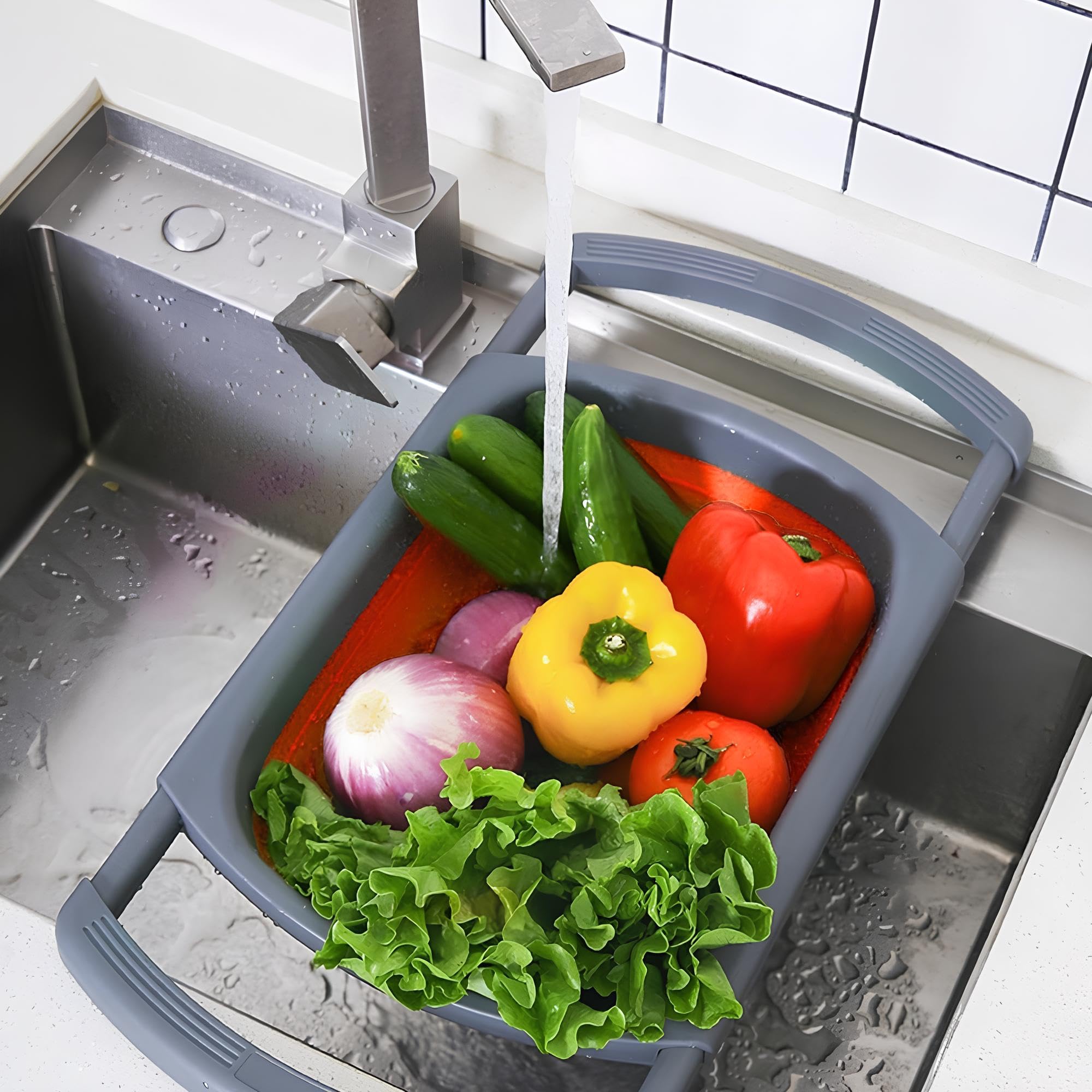 Scolapasta Pieghevole Qualità Top Lusso Filtro Cestino Cucina Manico Allungabile per Lavandino Scolapasta Silicone Pieghevole Colander Setacci Scolare Pasta Verdura Frutta Salva Spazio Colore Casuale