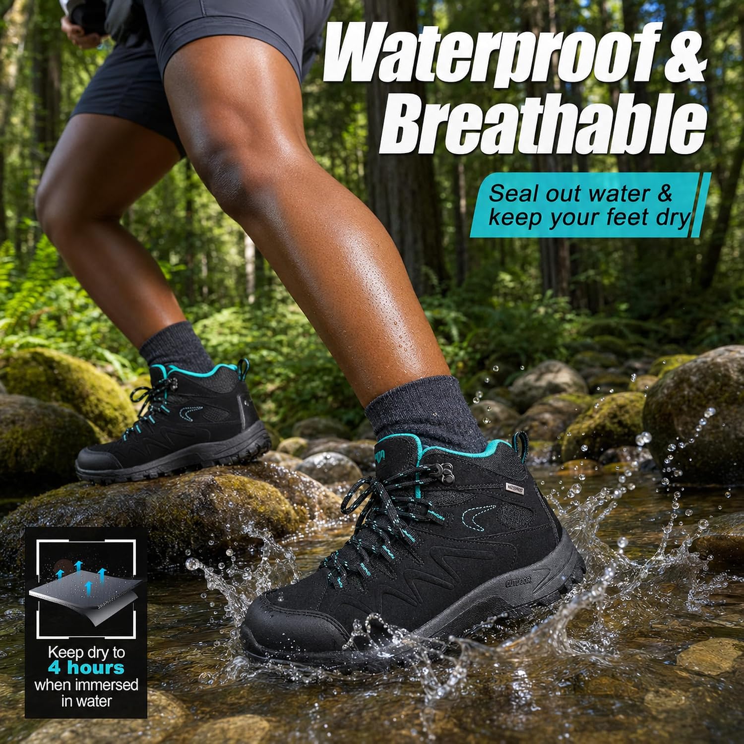 R CORD Womens Hiking Boots Lightweight Cushioned Arch Support Waterproof Slip-Resistant Traction for Everyday Hikes Travel Rainy Days Camping Outdoor Work image 2