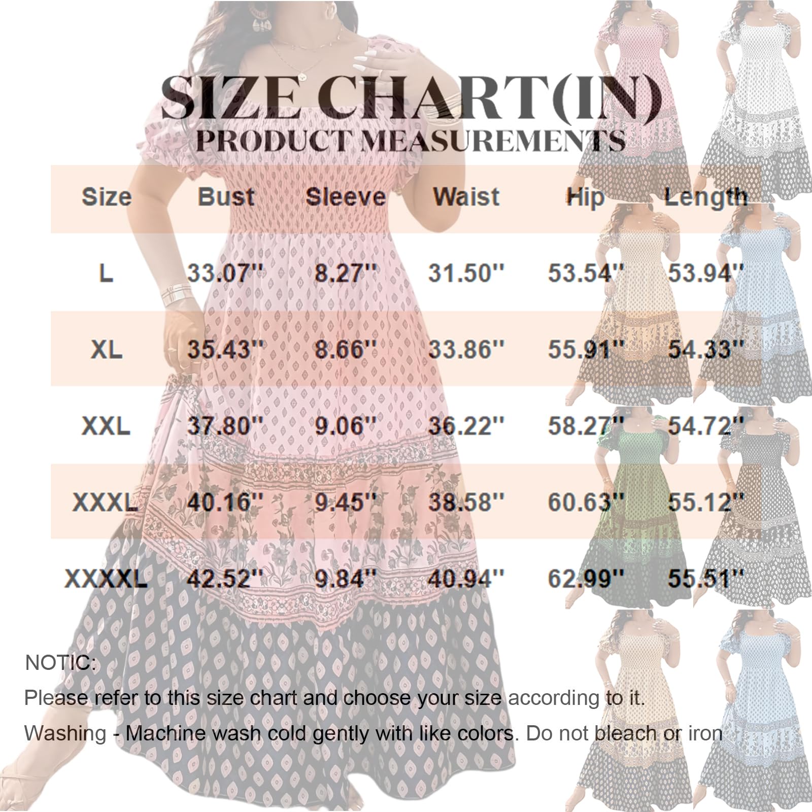 Maxikleid Große Größen Sommerkleid Damen Lang Elegant Blumen Boho Kleid A Linien Gesmoktes Kleider Für Mollige Frauen Sommer Maxi Sommerkleider Leicht Und Luftig Strandkleid Grosse Grössen