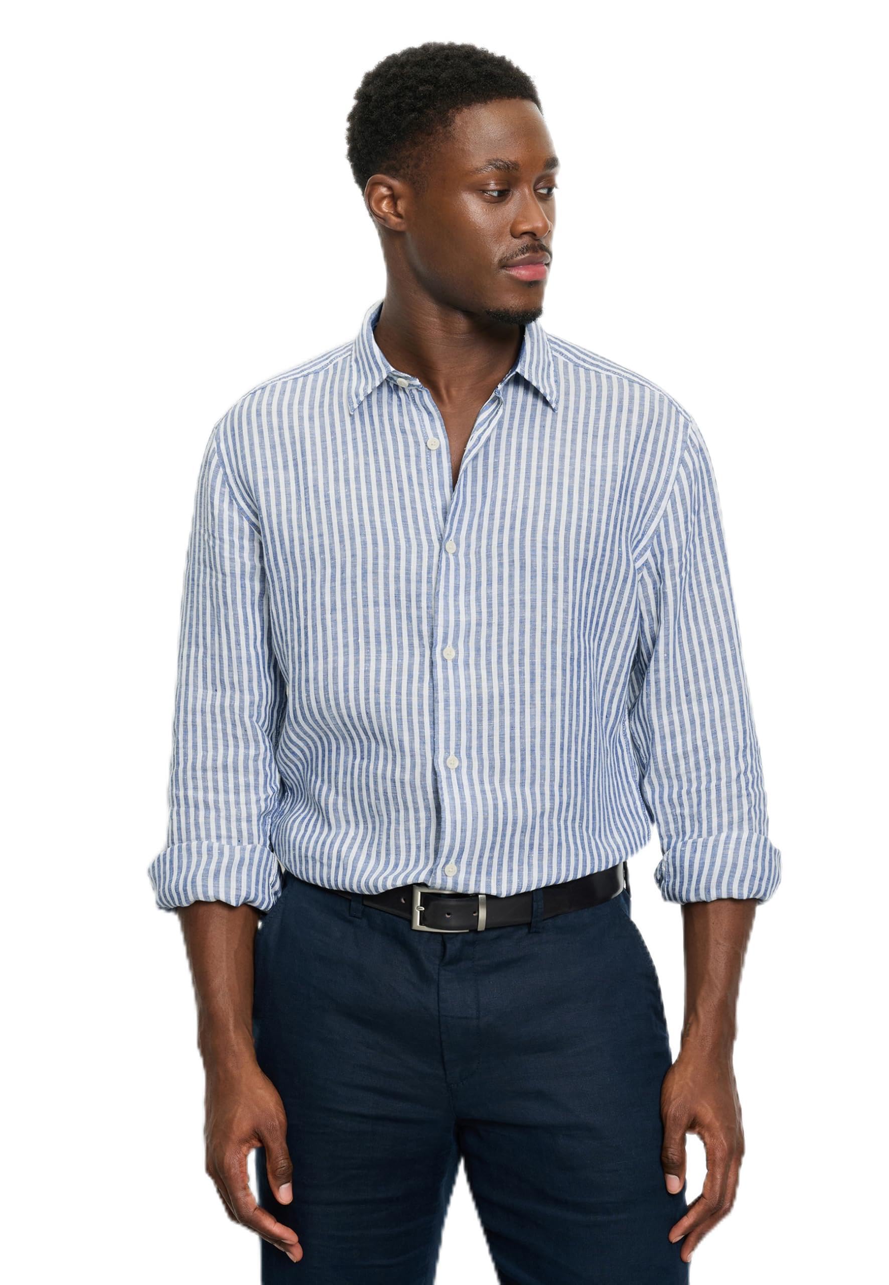 OLYMP Camisa casual para hombre de manga larga 405014, rayas de fondo blanco, 059 informal, 22, cuello Kent