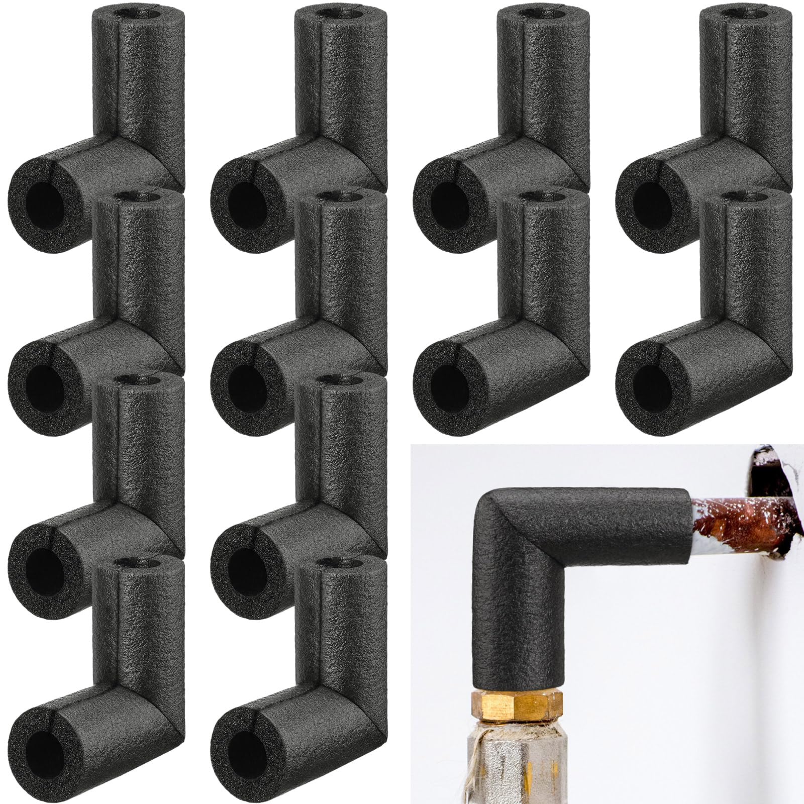 Frienda 12 Pack 1 Inch Pipe Insulation Foam Tube Elbow Insulation Tubing Elbows Water Freeze Protection Heat Preservation Foam Tube for Tubing Outdoor Water Pipe Protection (Stylish)