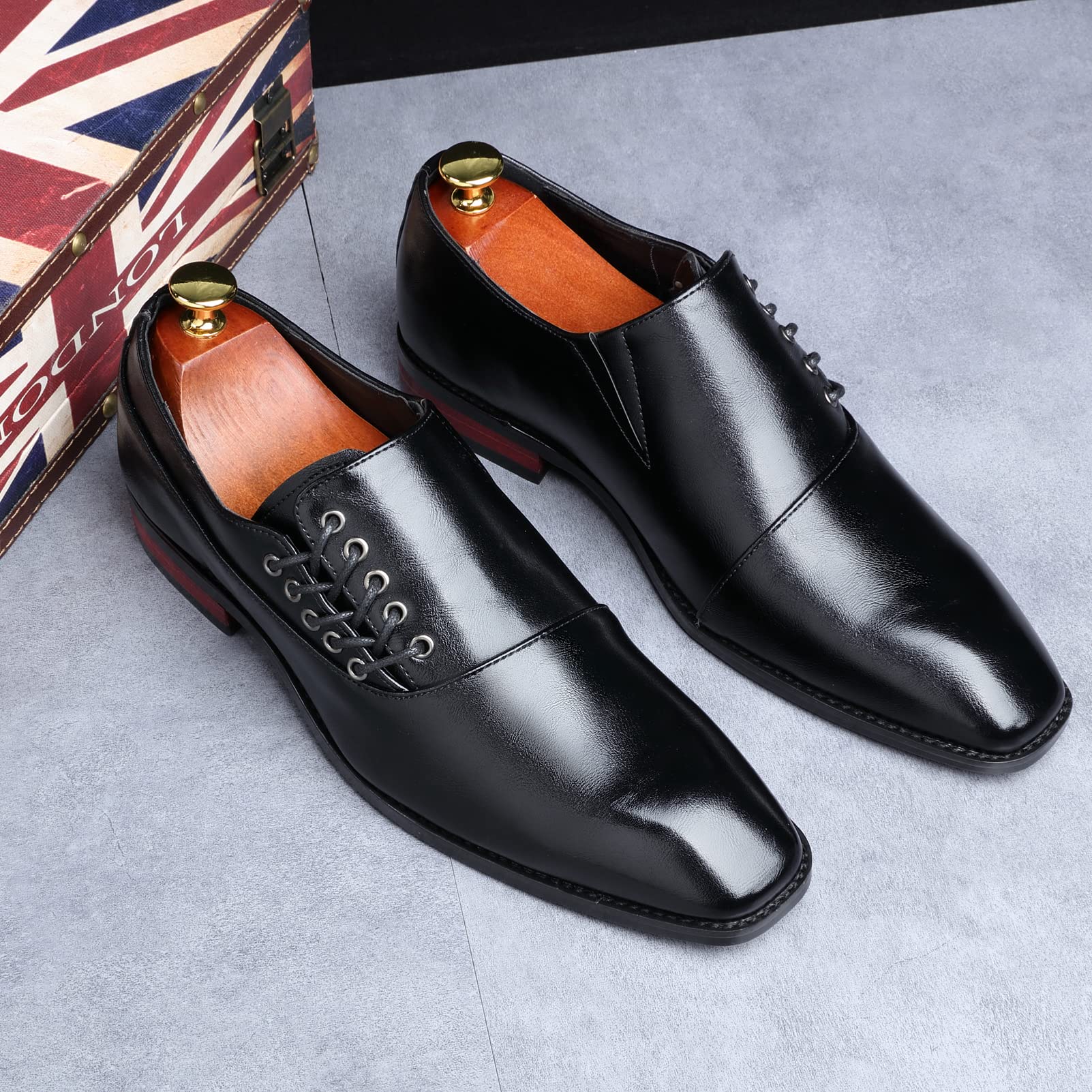 ANUFER Masculino Guapo Diseño único Cuero de Fibra Ultrafina Cordones Lateral Zapatos Formales