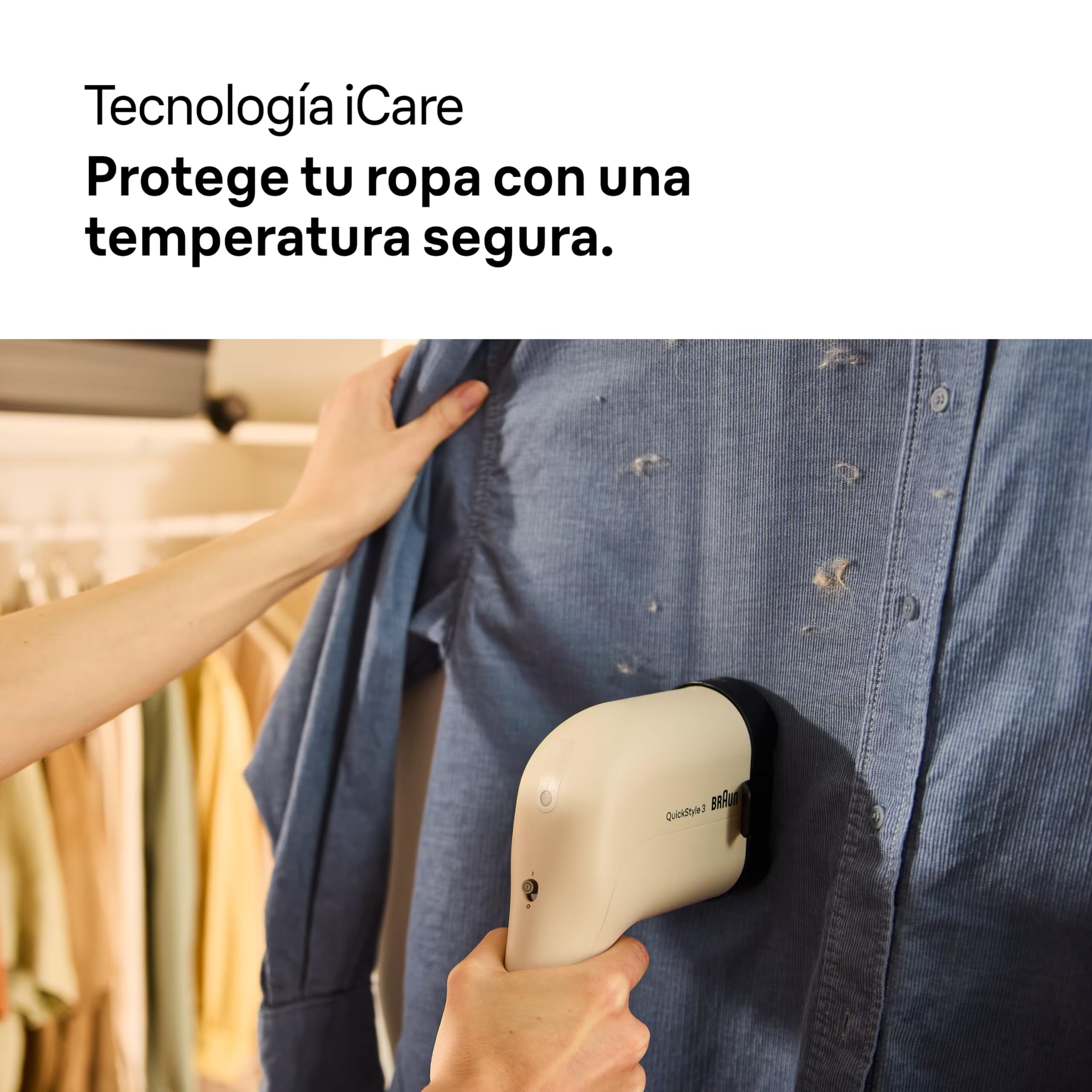 Braun QuickStyle 3 - Plancha de Vapor Vertical Compacta y Ligera con Calentamiento Rápido, Vapor 20g/min, Depósito Extraíble 70ml, Funda Resistente al Calor, Beige (GS3012BG)