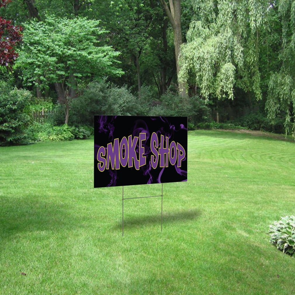Fastasticdeals Weatherproof Yard Sign Smoke Shop Outdoor Advertising Printing G Black Lawn Garden General Business Banners 18x12 Inches 2 Sides Print