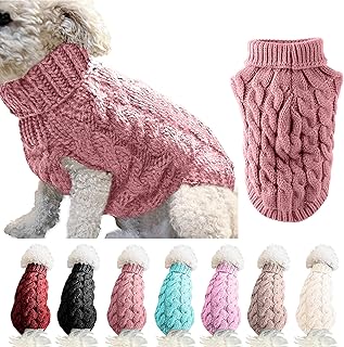 FAMKIT Abrigo de Punto con Cuello Alto para Perros y Mascotas, Ropa para Perros y Mascotas Prendas de Punto (Solo Apto para Perros pequeños o medianos/Perros Grandes no Compre) Light Pink,XL