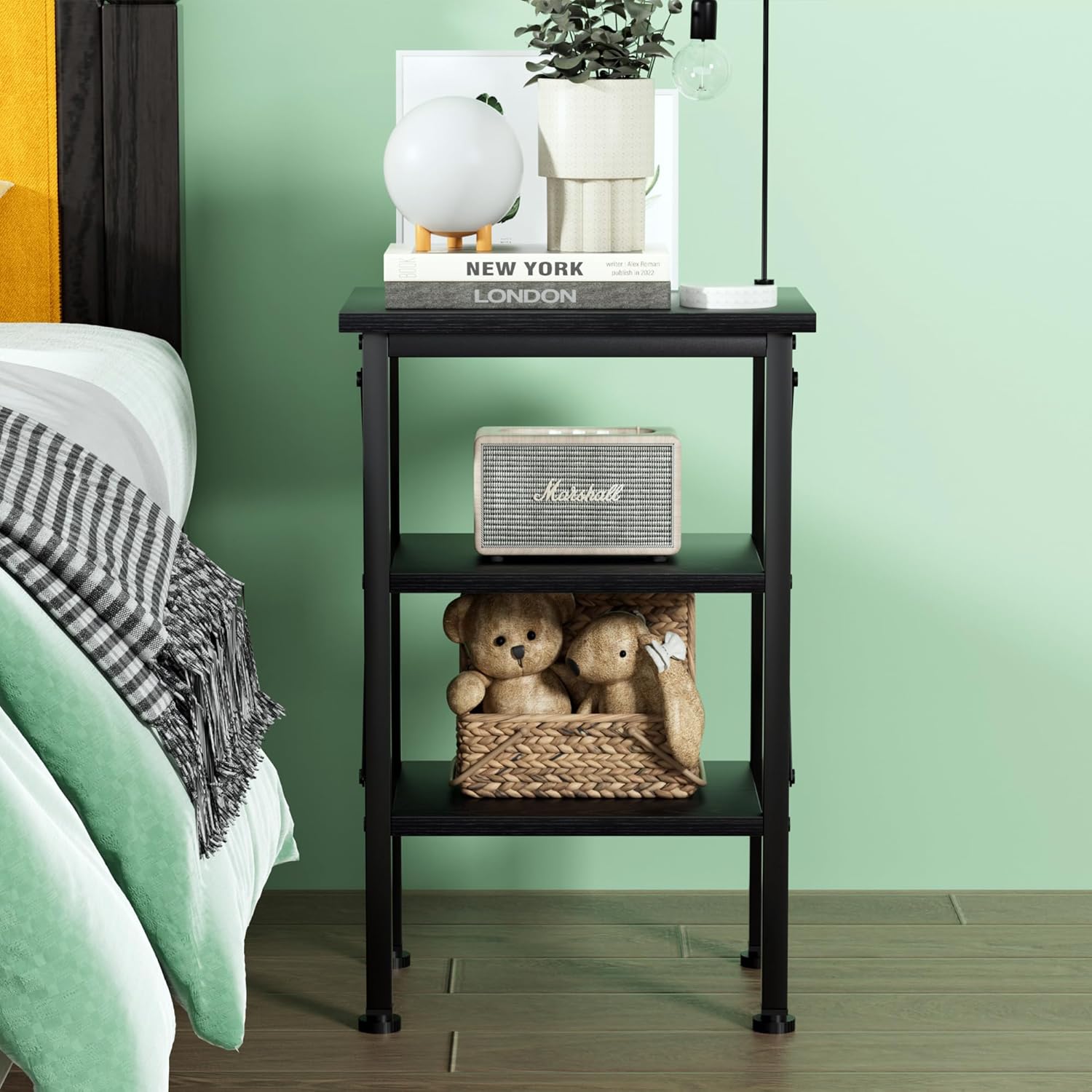 VECELO Modern Nightstands X-Design Side End Table Night Stand with Storage Shelf for Bedroom,Living Room