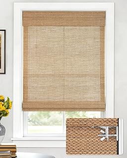 LazBlinds No Drill Bamboo Roman Shades, 26" W x 64" H, Star-Brown