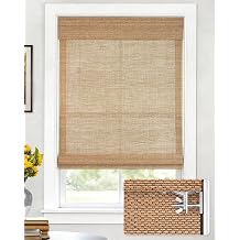 LazBlinds No Drill Bamboo Roman Shades, 34" W x 64" H, Star-Brown
