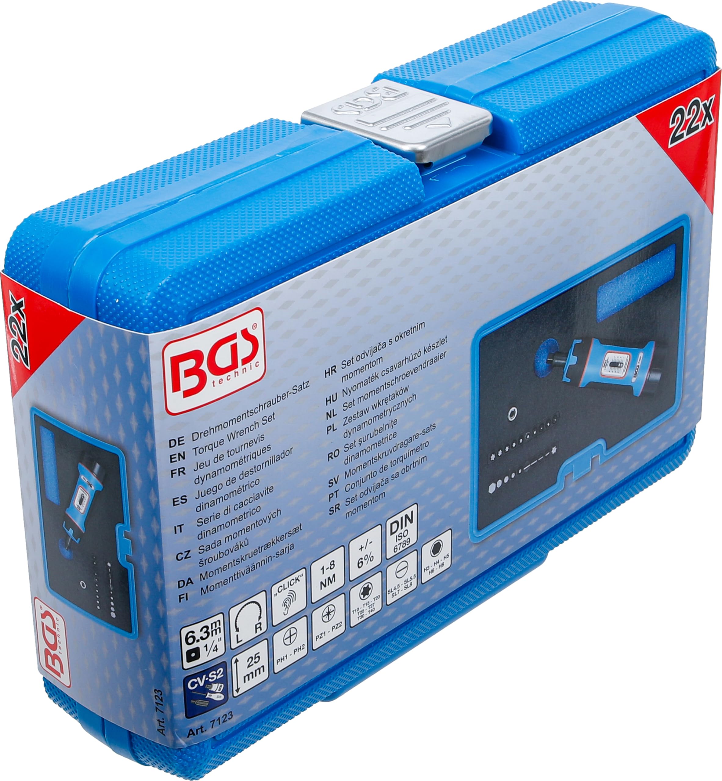 BGS 7123, set di cacciaviti dinamometrici, compatto, con set di punte, attacco quadrato esterno 6,3 mm (1/4"), 1-8 Nm, 22 pezzi