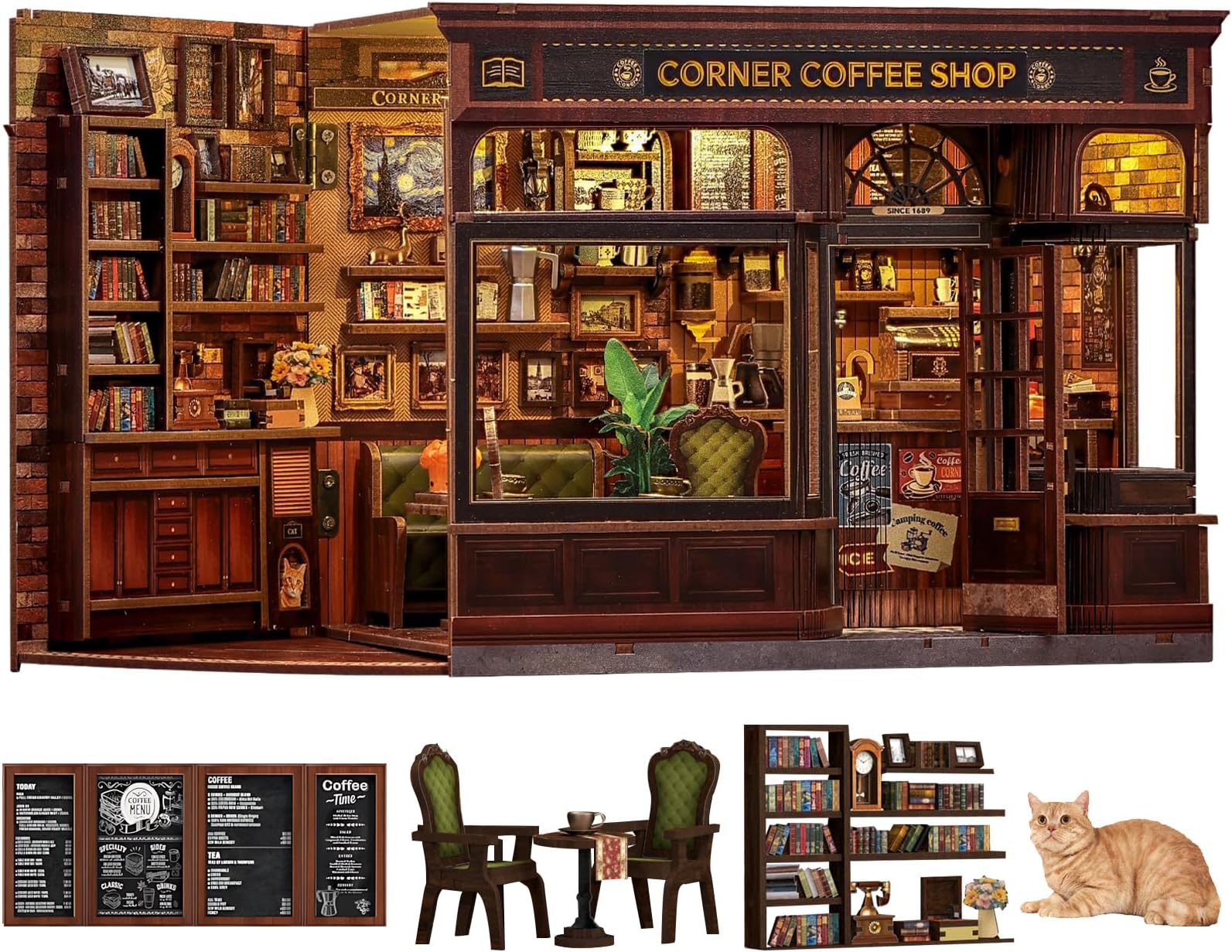 - Fsolis Book Nook Kit - DIY 3D Puzzles for Adults Coffee House Library Model Bookshelf Diorama Building Kit, Craft Gifts for Women Readers Book Lovers (Corner Coffee Shop)