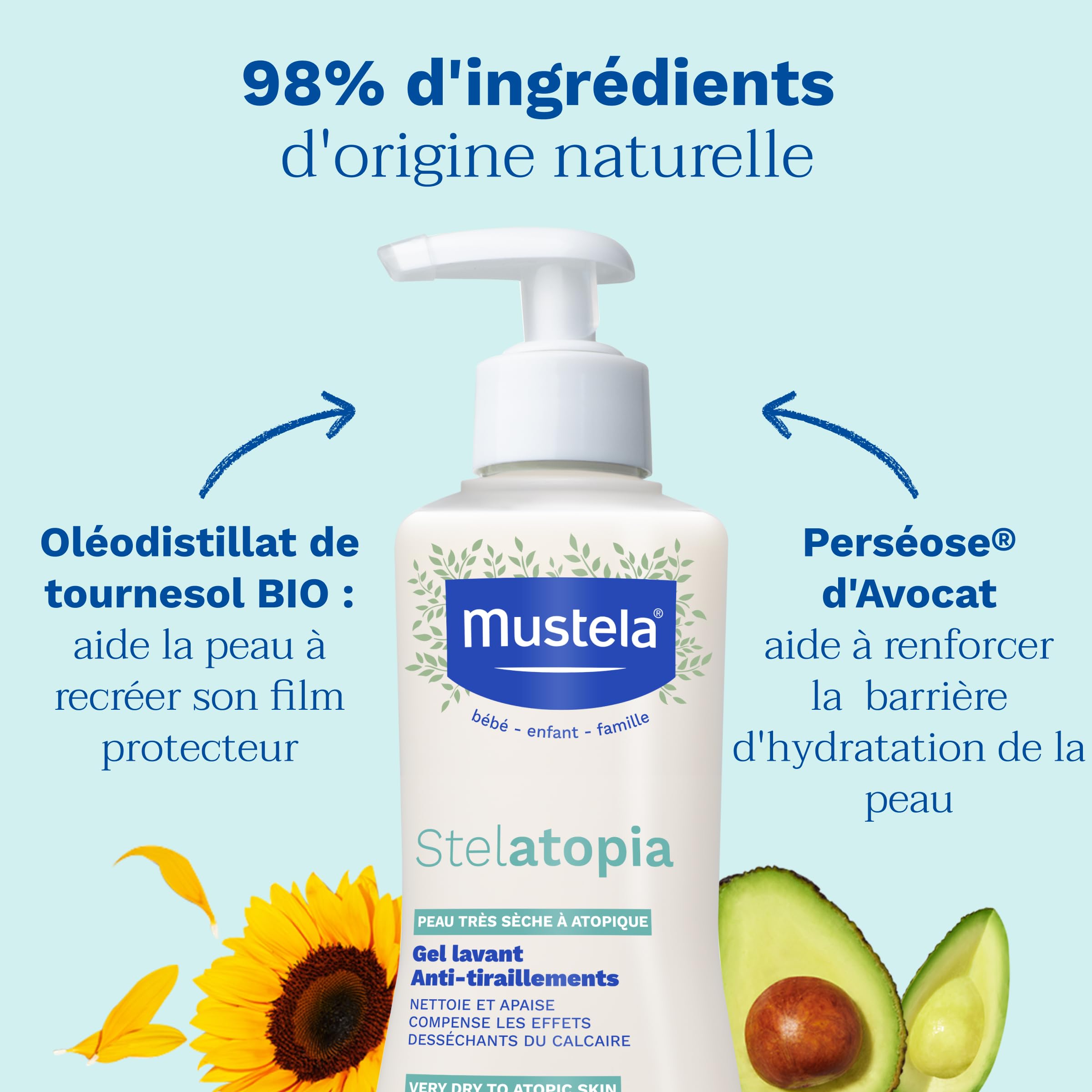 Mustela Stelatopia Gel Nettoyant Corps et Cheveux 500ml Peaux Sèches Dermatites Atopiques Bébés Enfants