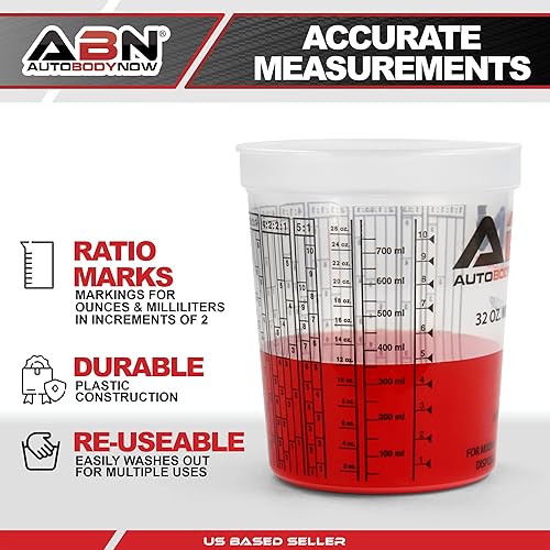 Miniatura 3 de ABN Vasos mezcladores de pintura automotriz  Paquete de 12 vasos medidores de plástico de 32 onzas para resina epoxi, activadores y diluyentes