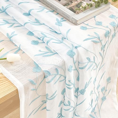 Miniatura 6 de Cortinas traslúcidas con bordado floral azul de 84 pulgadas de largo, cortinas de encaje con bolsillo para barra para sala de estar, dormitorio, 2