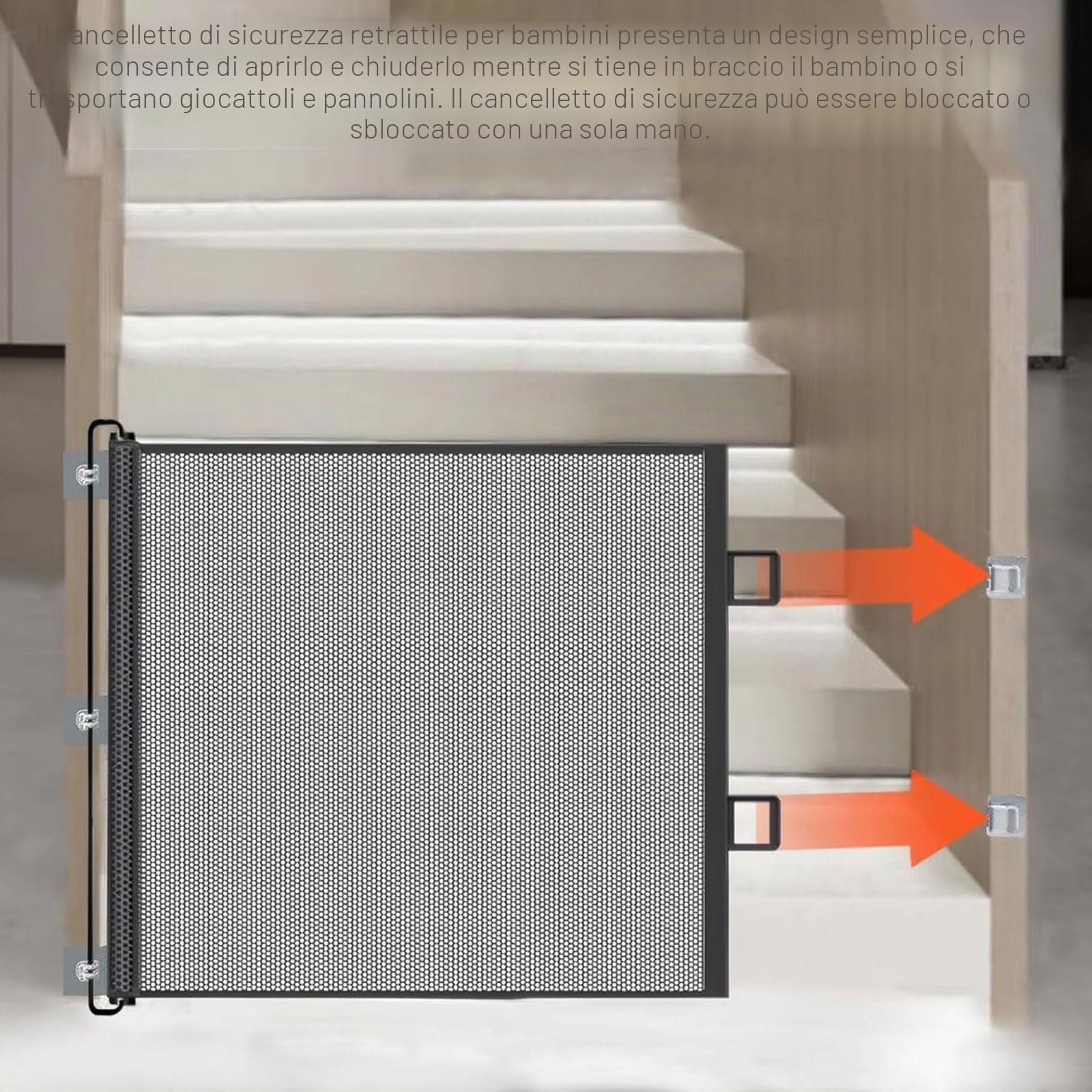 Cancelletto Sicurezza Estensibile per Bambini e Cani, Cancelletto per Bambini Estensibile, 0-180 cm Cancello per Cani Barriera di Sicurezza Regolabile, Cancello di Sicurezza Retrattile, Baby Gate Mesh