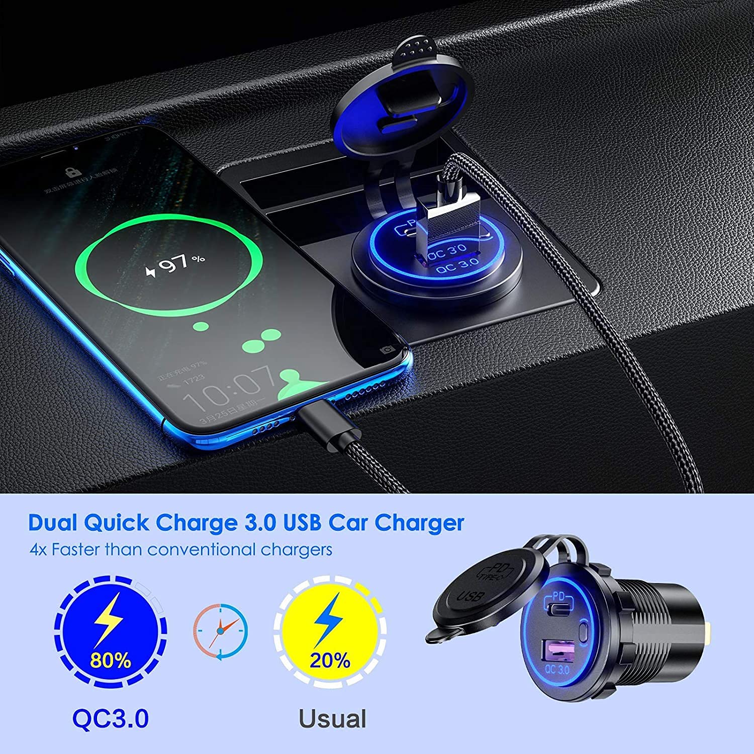 2 Prese USB Thlevel Per Auto – 12V/24V, 4.2A Totale, Doppia Porta, Colore Blu - Foto 5