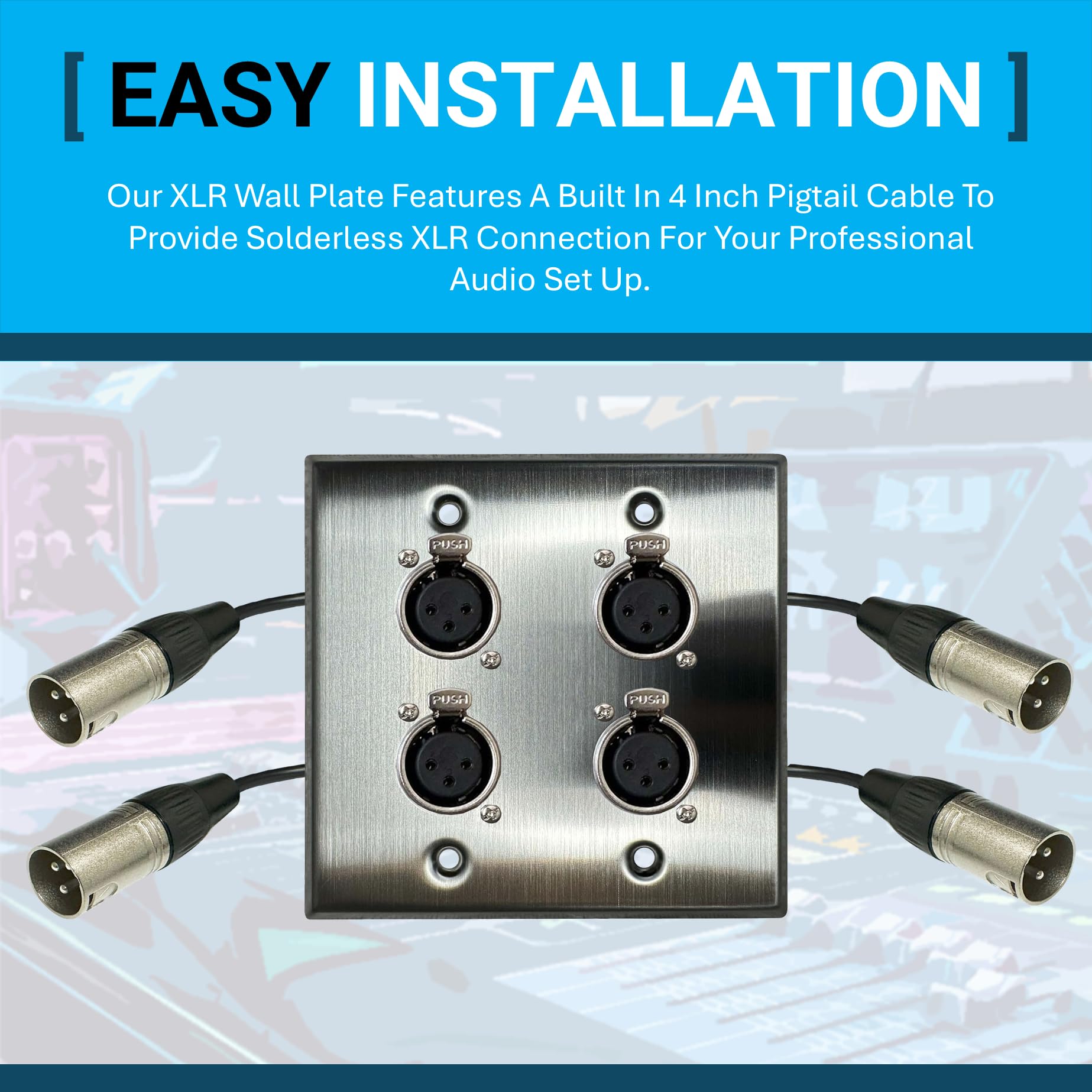 DIYTECH Placca da parete XLR, senza saldatura, senza saldatura, piastra audio da parete, per installazione audio professionale (da femmina a maschio a 4 porte)