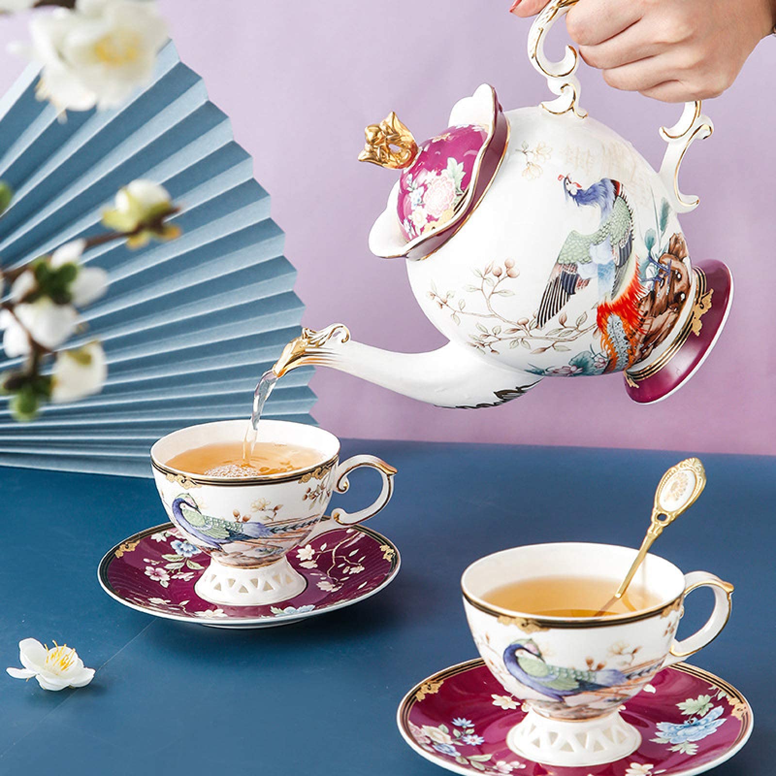 Zestawy do herbaty dla dorosłych, porcelanowy zestaw do herbaty, wysokiej jakości porcelana kostna, zestawy filiżanek do kawy na popołudniową herbatę i kawę prezent ślubny (10 szt.)