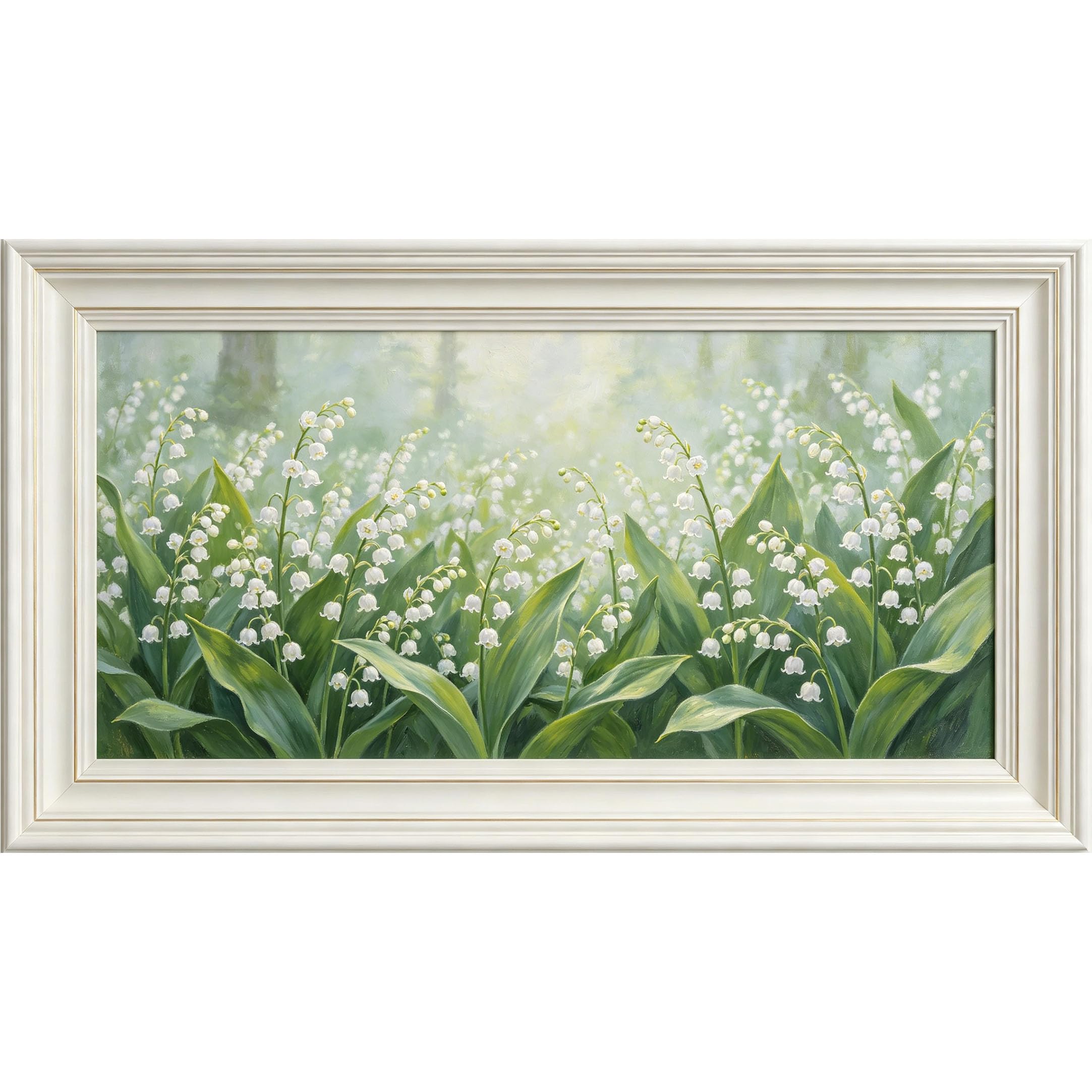 QZLITHOTIC 50x90cm3D Framed Wall Art， Botanical Lily of the Valley Forest Landscape Self‑Adhesive Mural， Water‑Activated Peel & Stick Fabric Decor Wall Decal for Bedroom Living Room