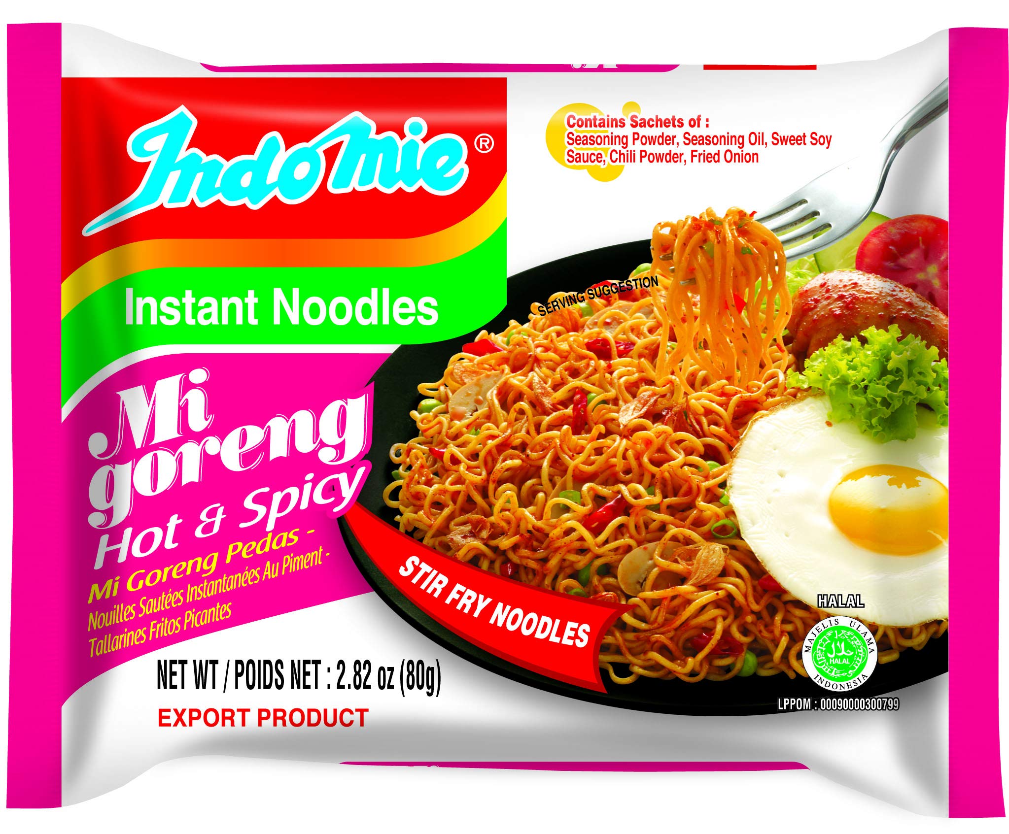Mi Goreng Instant Noodles, Halal Certified, Hot & Spicy, 40 Count (Pack of 1)