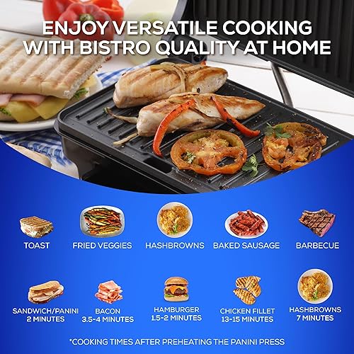 Miniatura 4 de Universal Parrilla de prensa Panini de 1000 W, rejillas antiadherentes de 10.7 x 6.7 pulgadas, sandwichera de prensa Panini, 2 porciones, perfecta