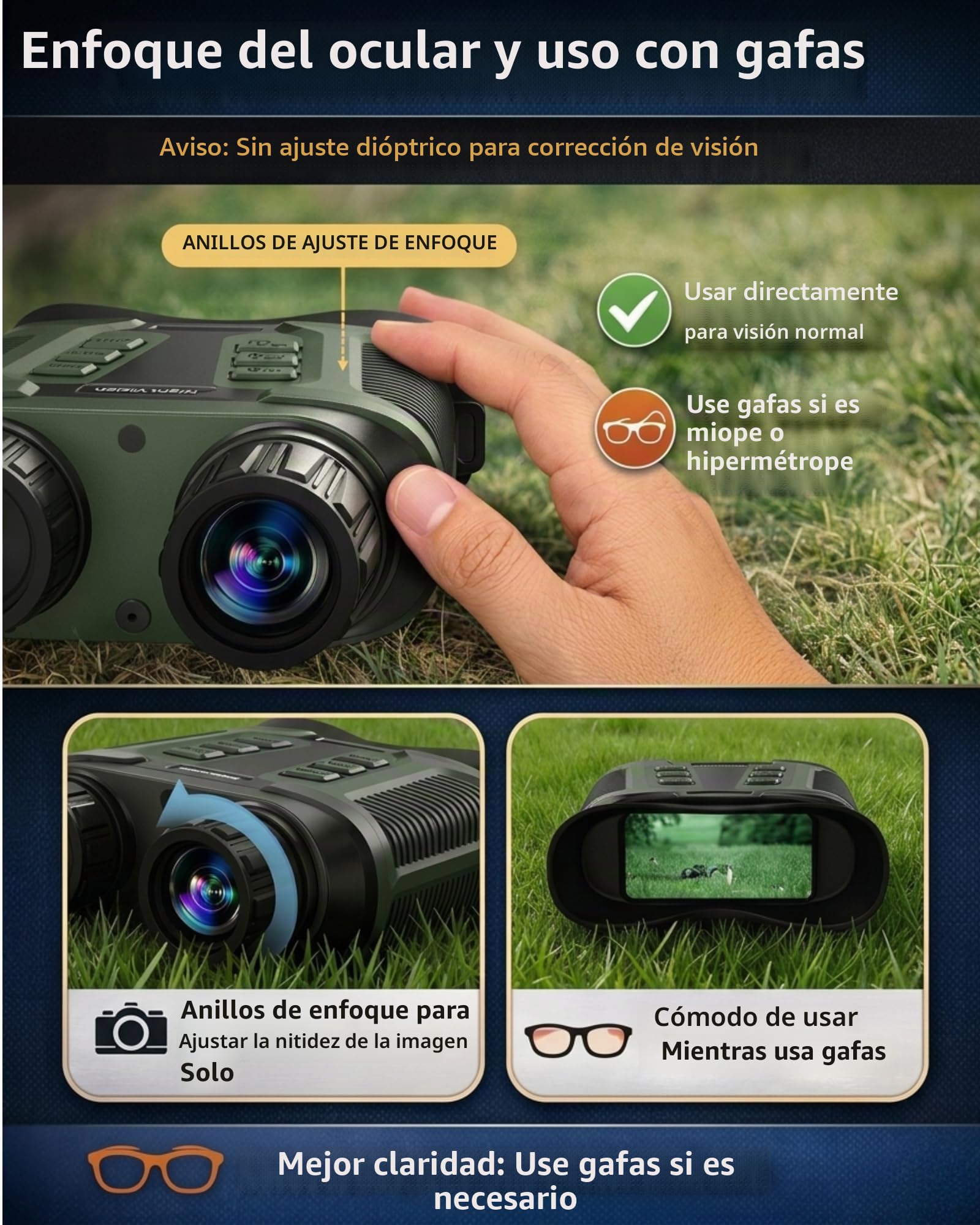 Binoculares de Visión Nocturna 4K, Alcance de 1000 m, Zoom Digital 8×, Pantalla de 3,2″, Batería 4000 mAh & Tarjeta de 32 GB Camping, Caza, Seguridad & Observación de Vida Salvaje