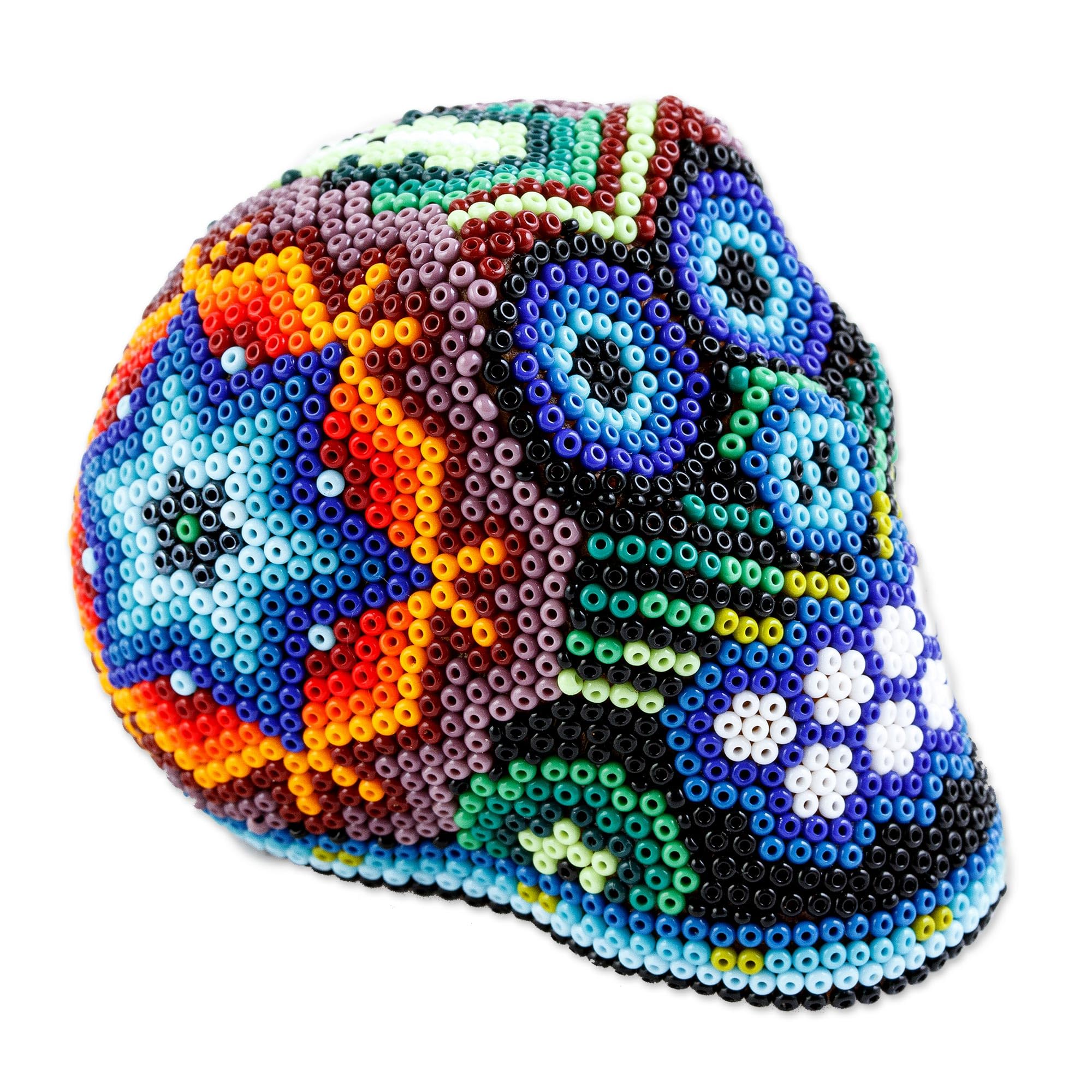 NOVICA Artisan Handcrafted Huichol Beaded Papier Mache Skull Beadwork Figurine Sculpture Multicolor Mexico Folk Art Cultural Day of The Dead 'Huichol Star'