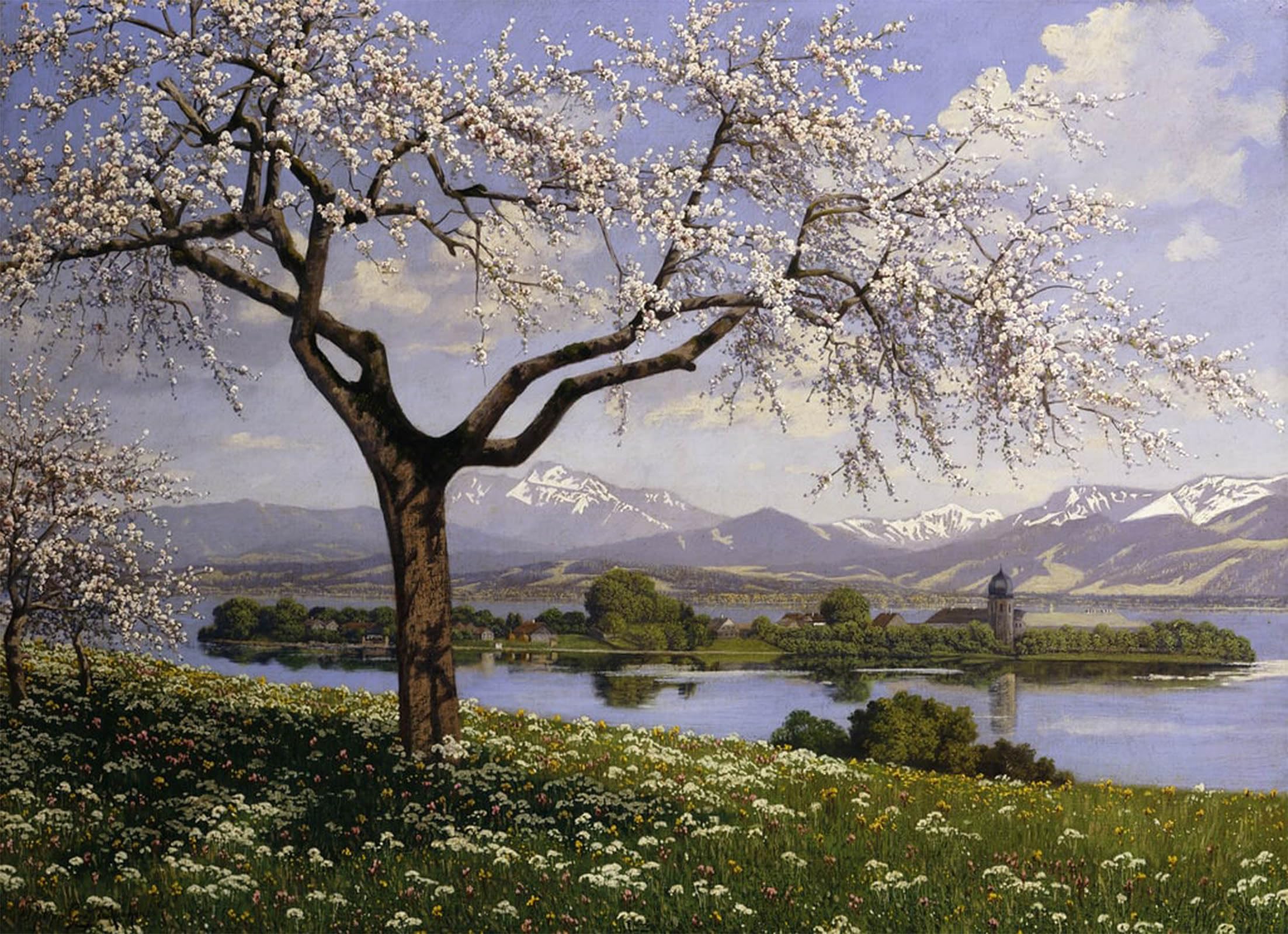 ARTXLXXBN Famous Print Painting Colorful Art Print a Bavarian Lake Landscape in Spring by Paul Graf Canvas Art Decorations for Home Decor 60x90cm