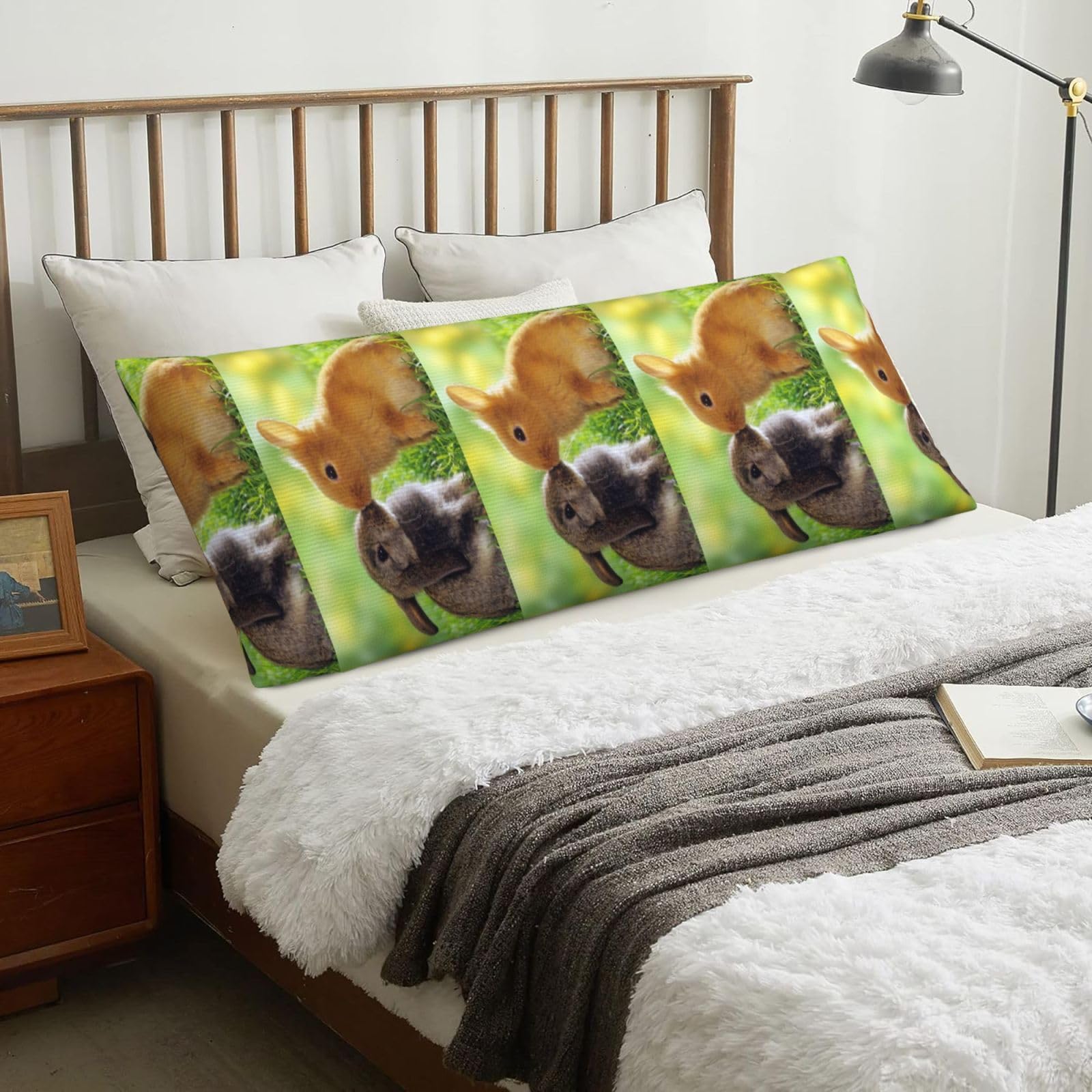 Rabbit Love Printed, Body Pillow Cover with Zipper,Long Body Pillowcase 20 x 60 in