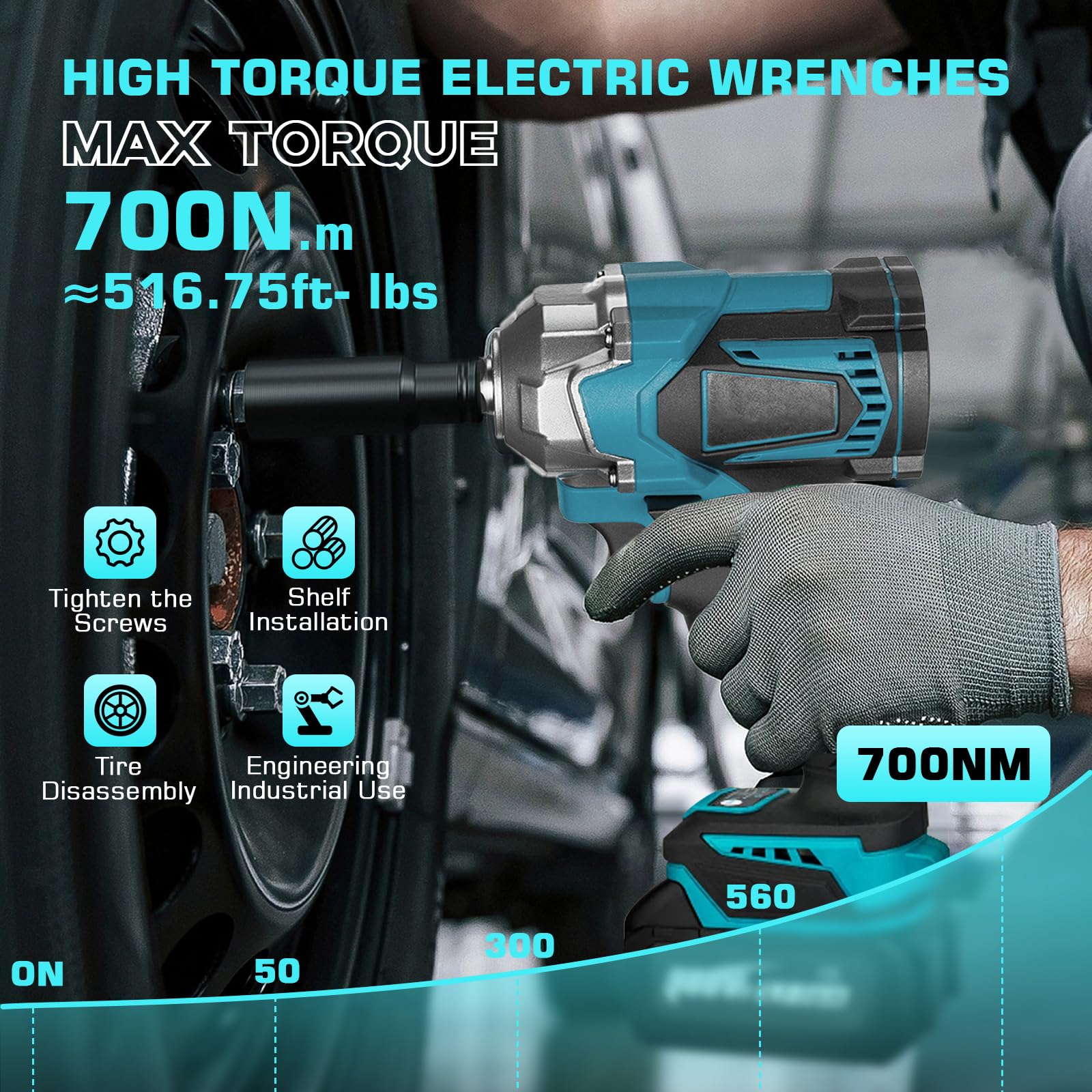 Bezszczotkowy bezprzewodowy klucz udarowy 700 Nm, wkrętarka udarowa, częstotliwość uderzenia 2300 obr./min, wkrętarka elektryczna 1/2" z 2 bateriami 3,0 Ah, szybka ładowarka, 6 nasadek udarowych